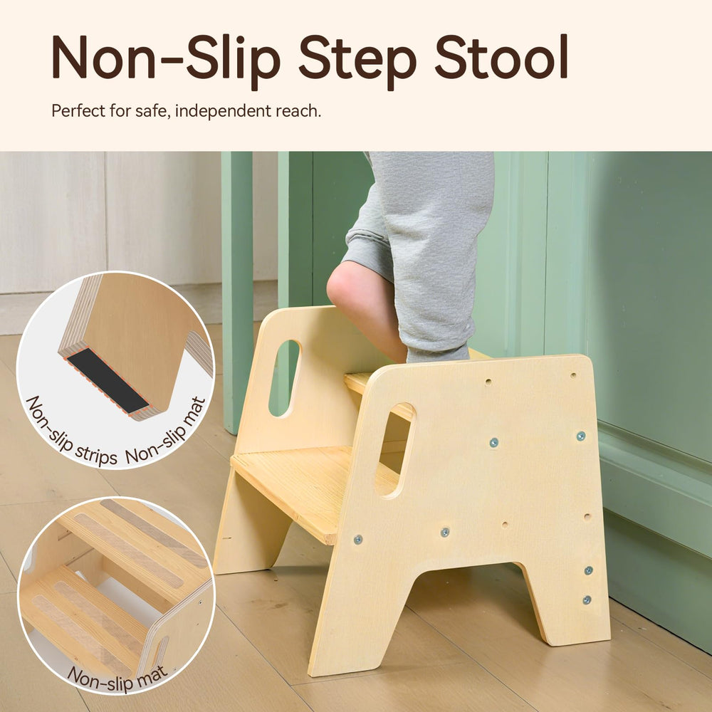 Height-adjustable two-step setup adapts to various tasks around the home.