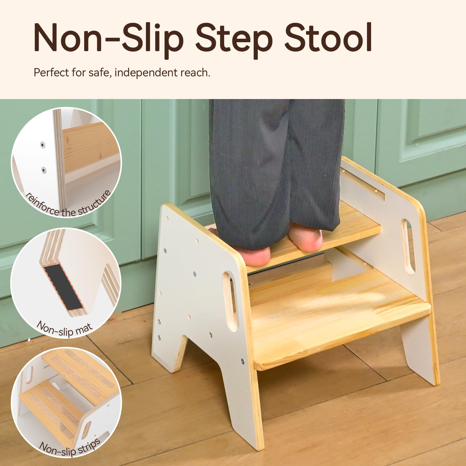 Wingyz wooden stool with wide base for added stability