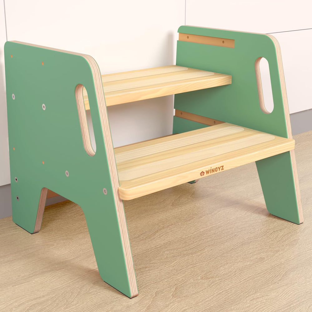 Wingyz toddler step stool wooden 2-step shown with sturdy construction for everyday independence