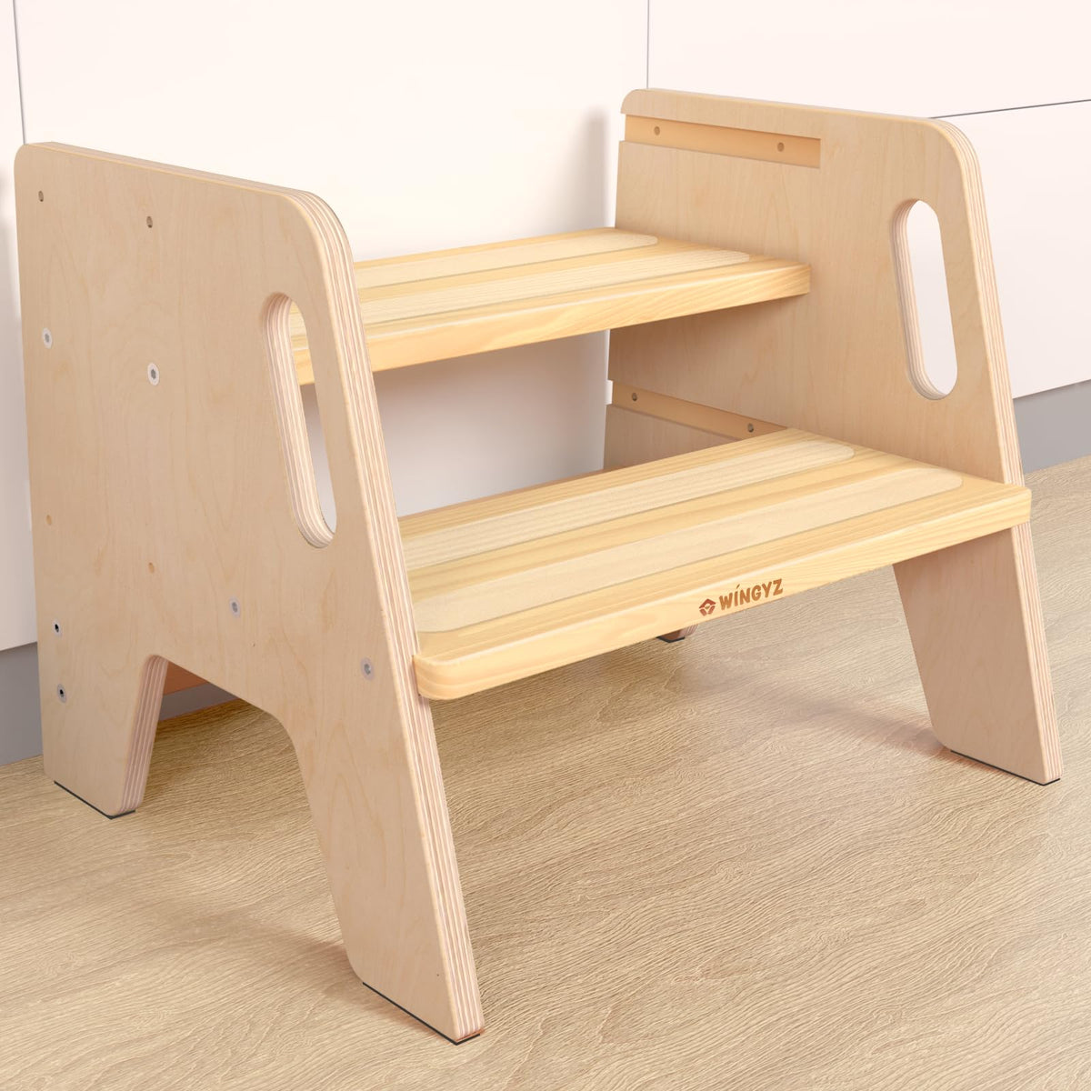 Wingyz toddler step stool with wooden base offers stable reach for sinks and countertops.