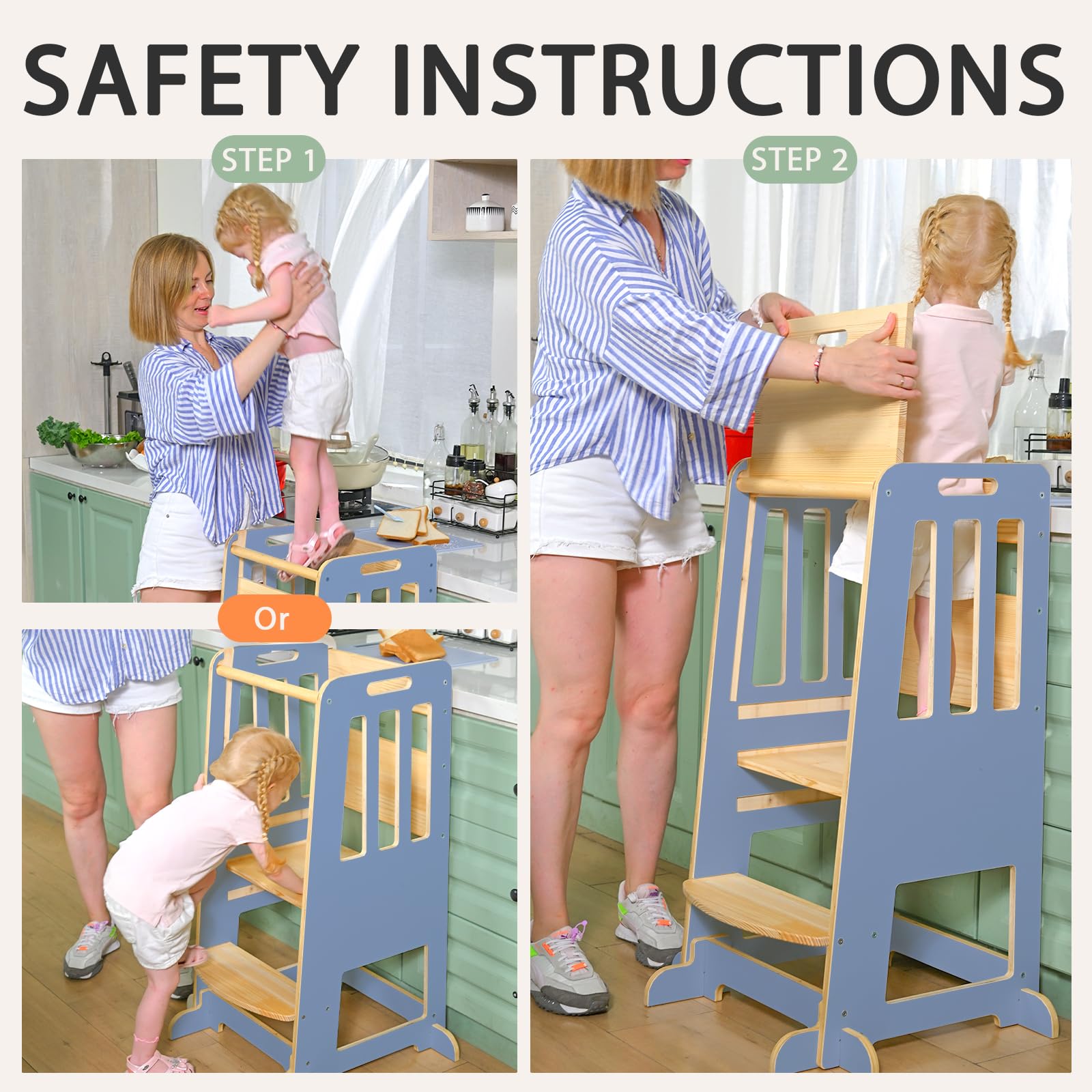 WINGYZ Toddler Tower anti-tip bars reduce tipping risk during activities.