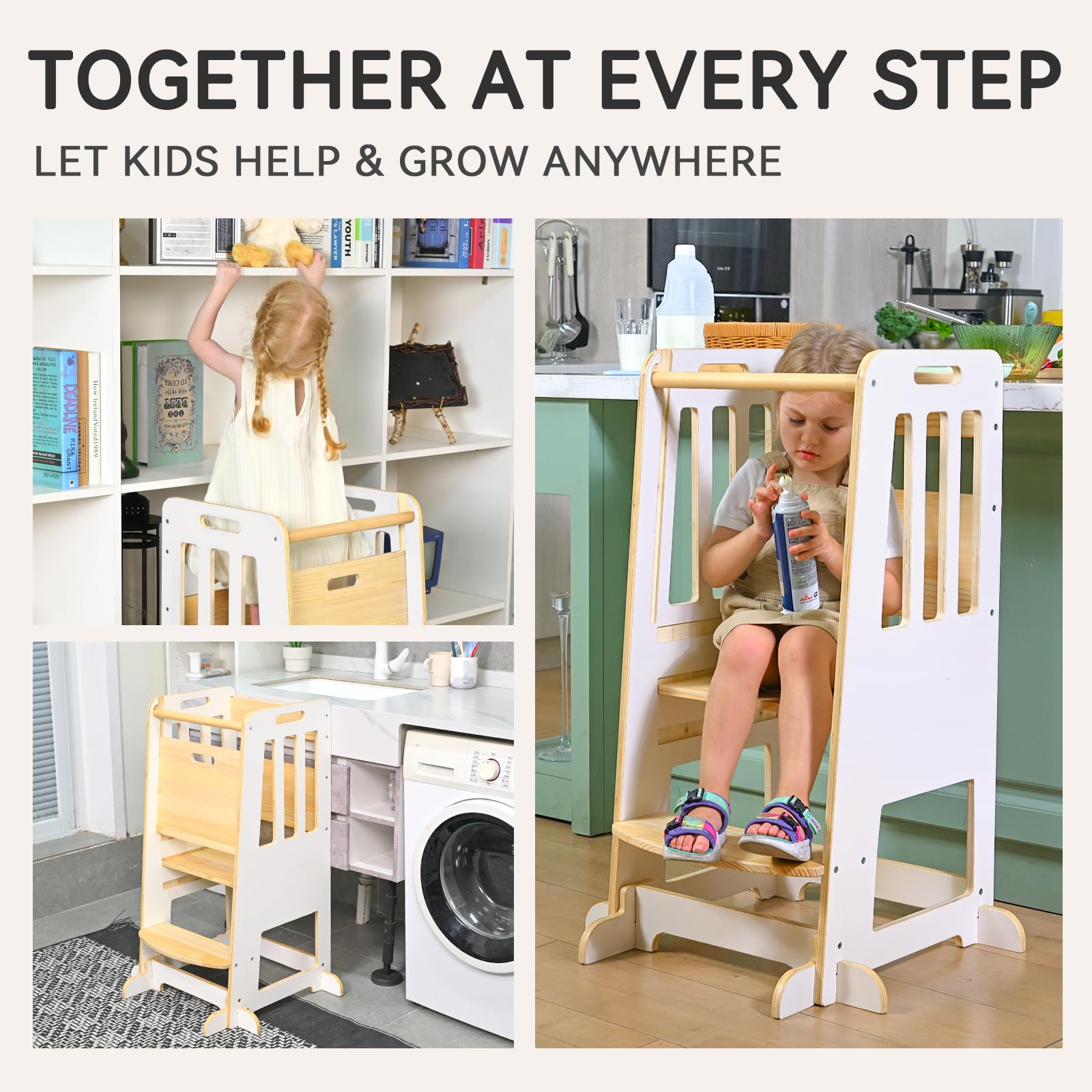 Wingyz Toddler Tower height settings image shows 18in 14in and 10in levels.