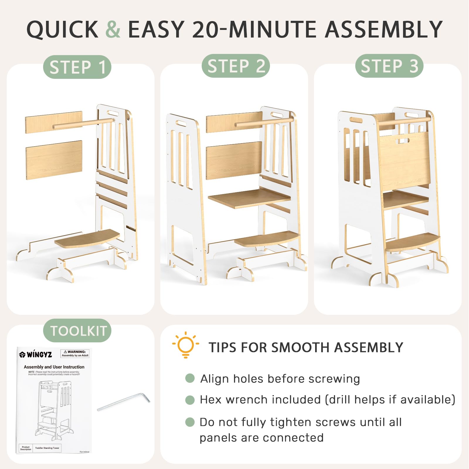 Wingyz Toddler Tower kitchen use photo encourages safe helper tasks.
