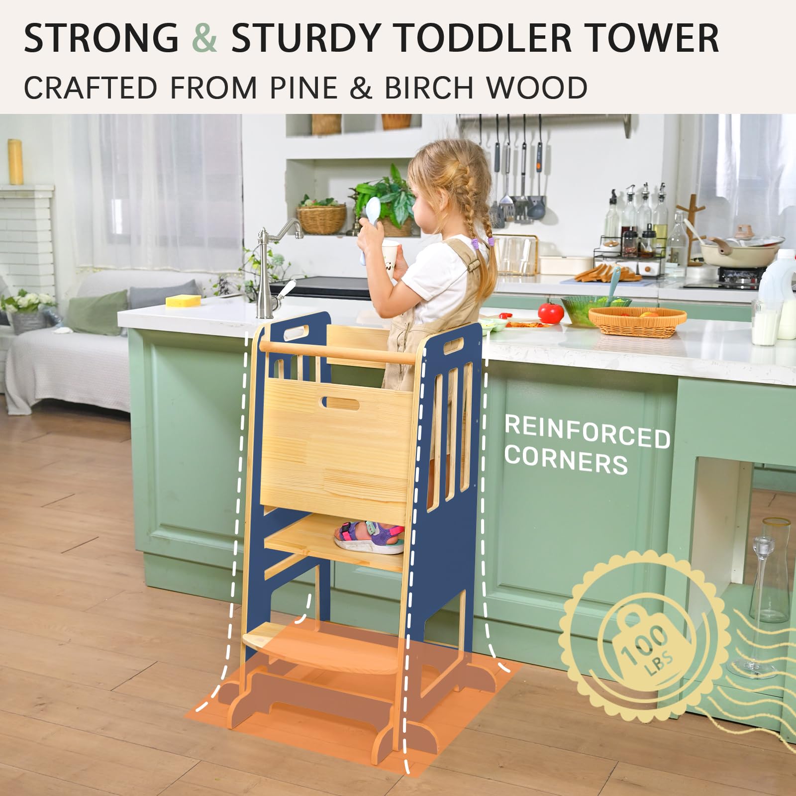 Wingyz Toddler Tower wood panel construction for sturdy daily use.