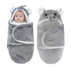 Winmany baby hooded swaddle in grey elephant for 0-3 months; extra warmth and cozy wrap.