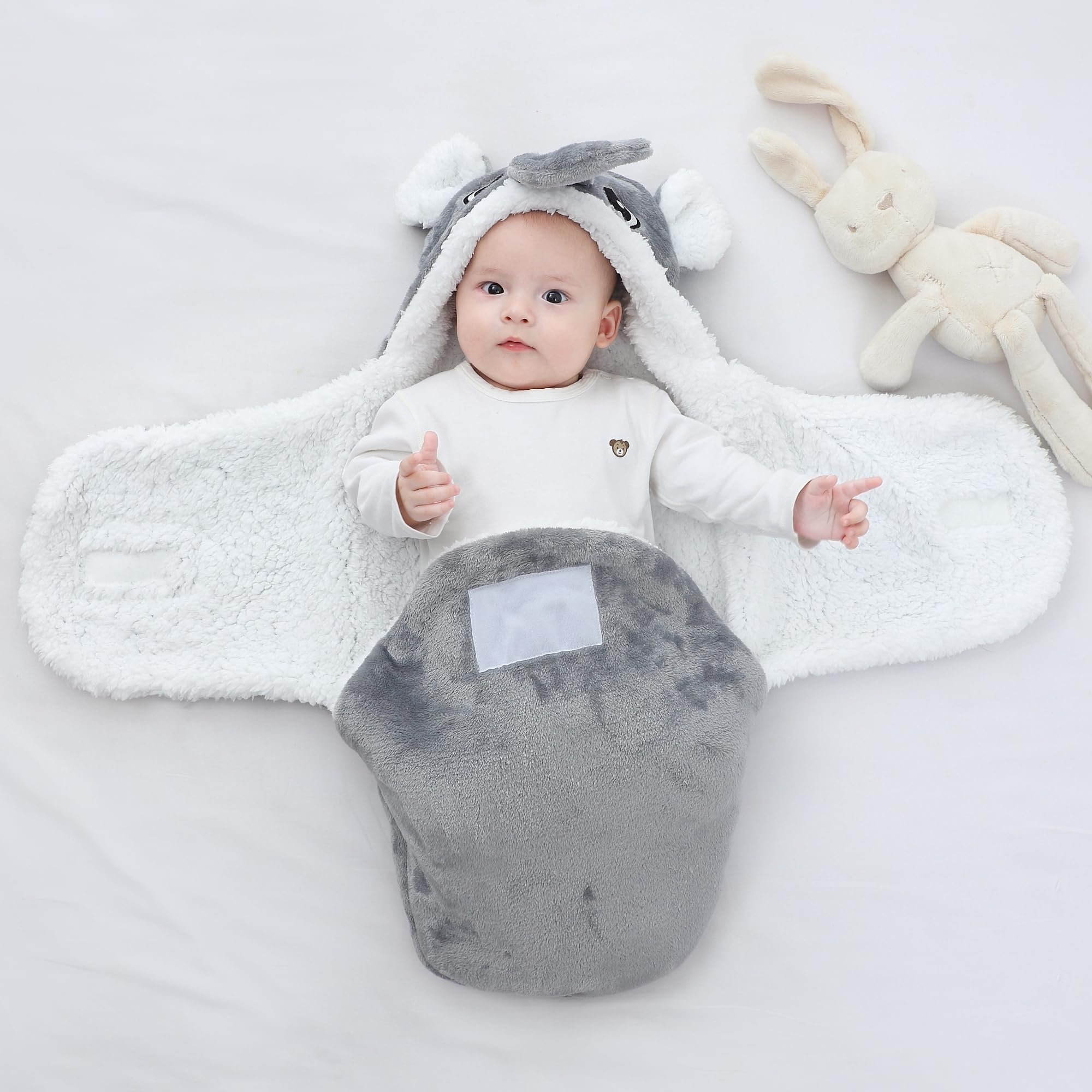Winmany pink rabbit swaddle; snug and cute blanket for newborns.