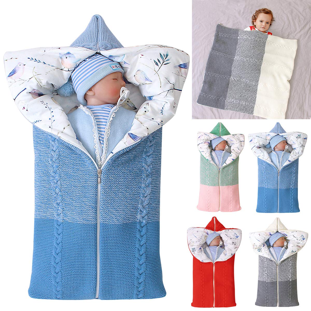 Winmany Colorful Newborn Swaddle Hooded Blue showcases cozy warmth for safe naps.