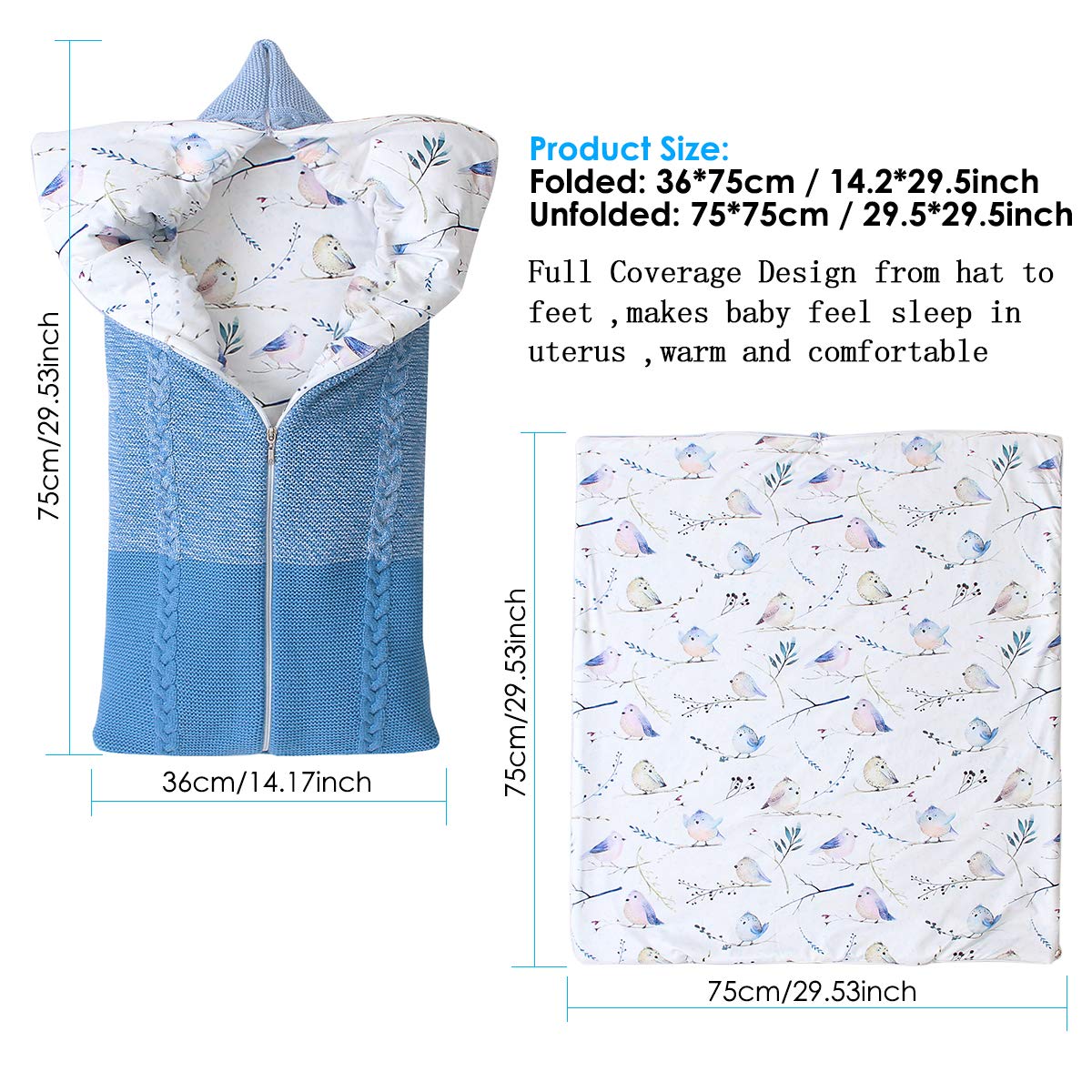Winmany Multi-Use Swaddle Blue adapts as blanket, sleeping bag, or stroller wrap.