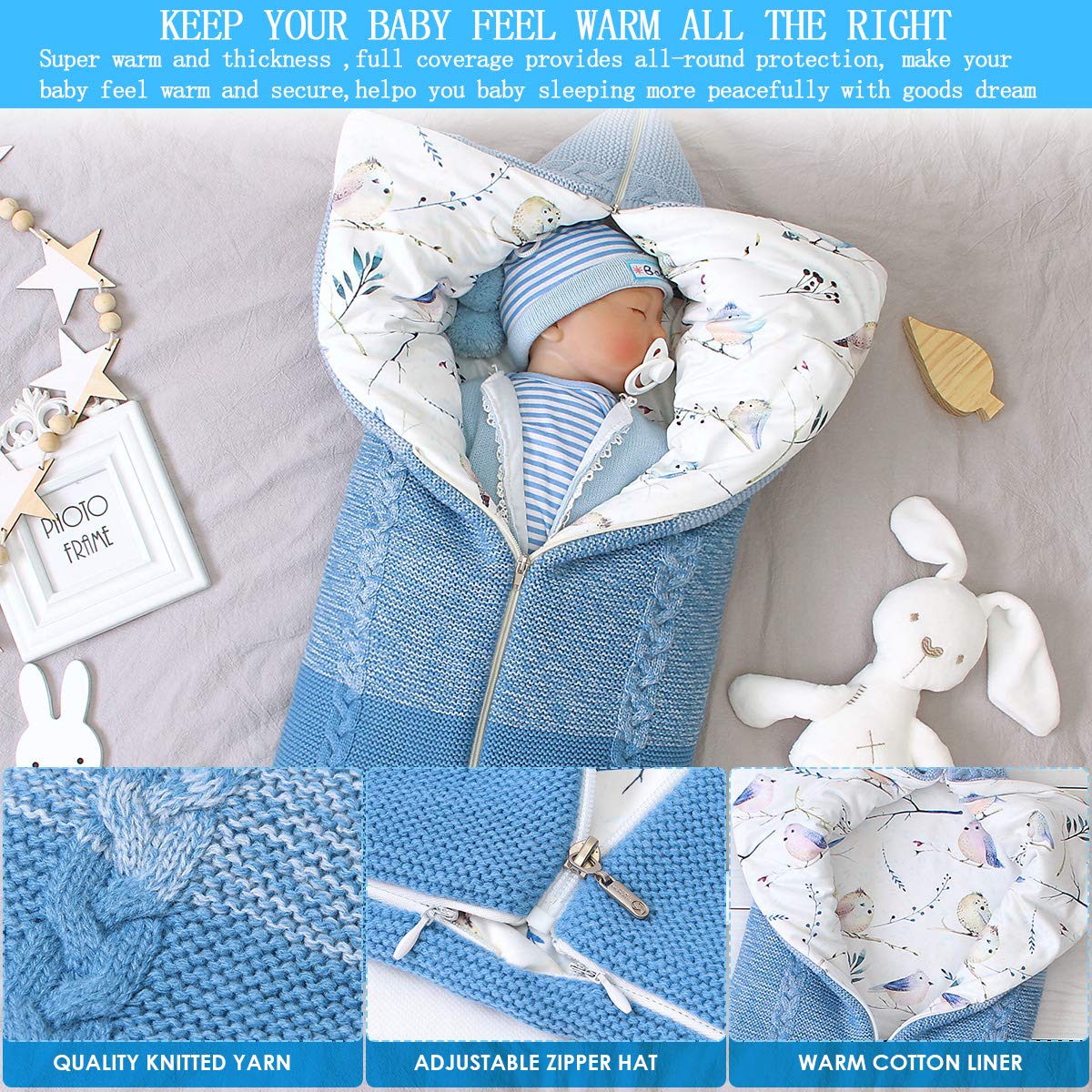 Winmany Soft-Knit Fleece Inside Blue promises gentle touch against baby skin.