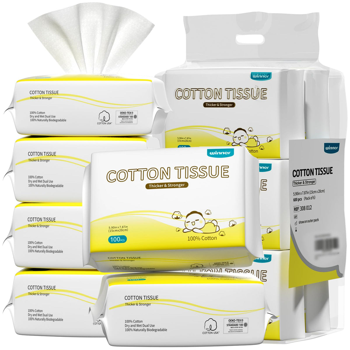 Winner 100% cotton dry wipe with a flat-weave surface for gentle cleansing