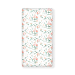 Winpema floral crib sheet in pink with a snug elastic edge.
