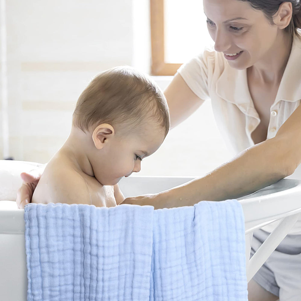 WinReal muslin baby towel 40x40 inches laid flat, roomy comfort.