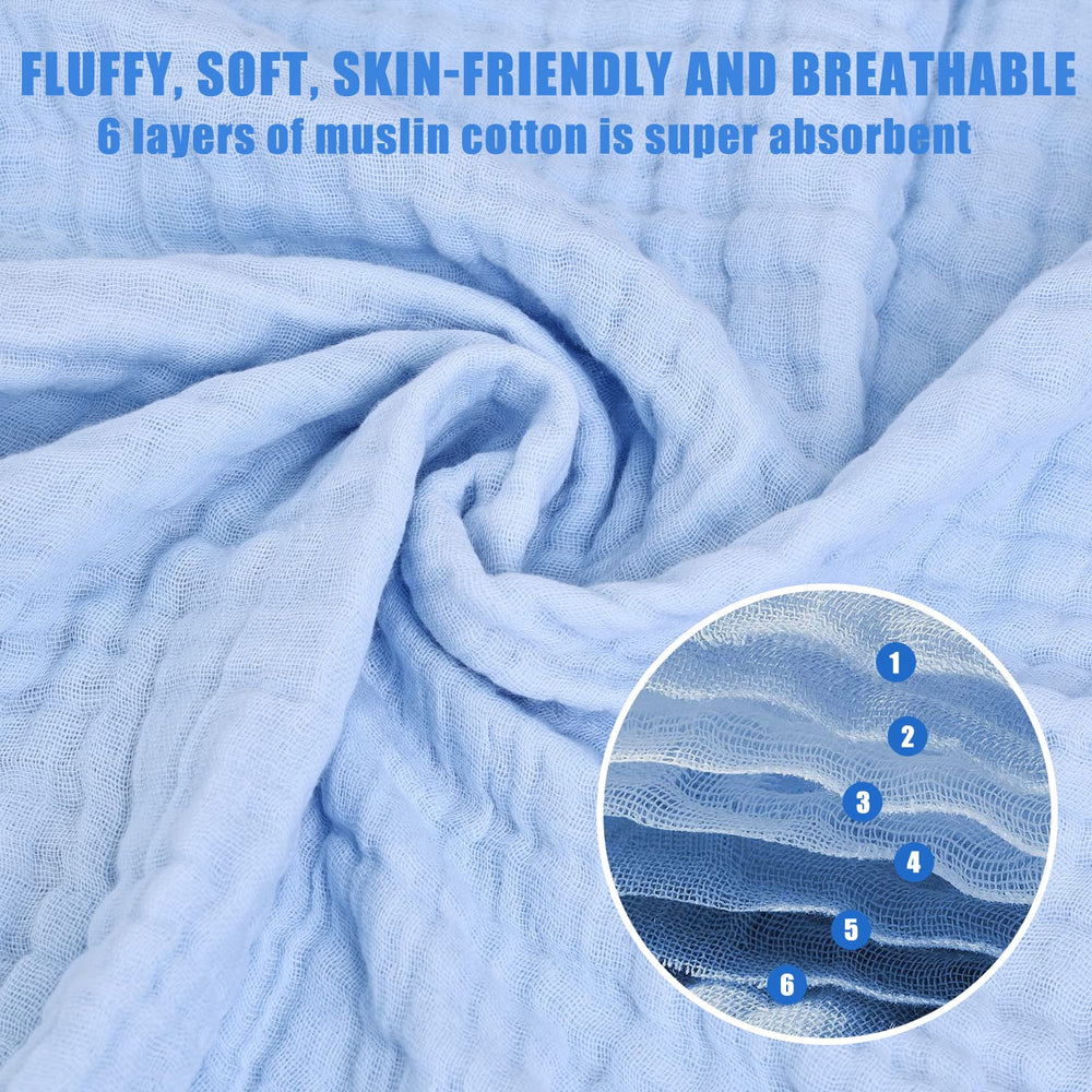 WinReal muslin towels color trio white blue gray displayed.