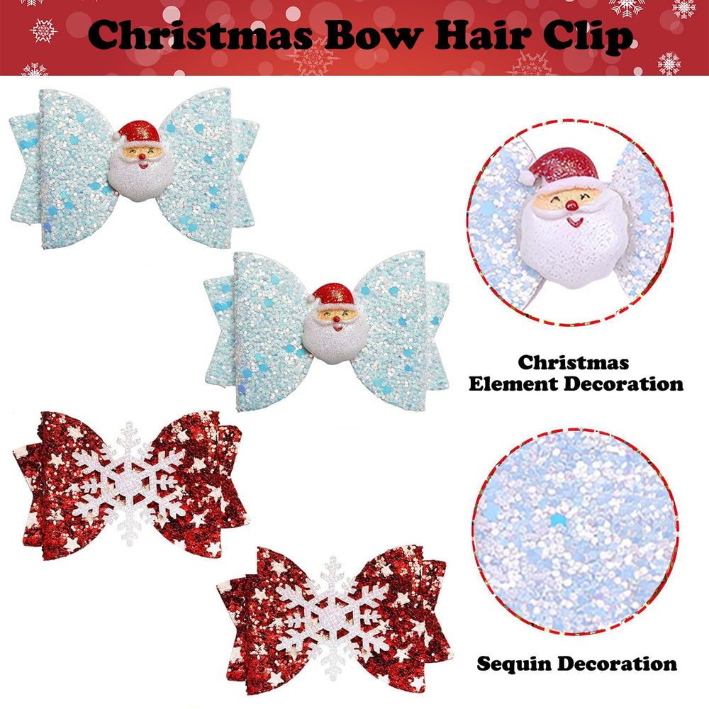 Winthrop 4-piece Christmas bow hairclip set for easy outfit matching.