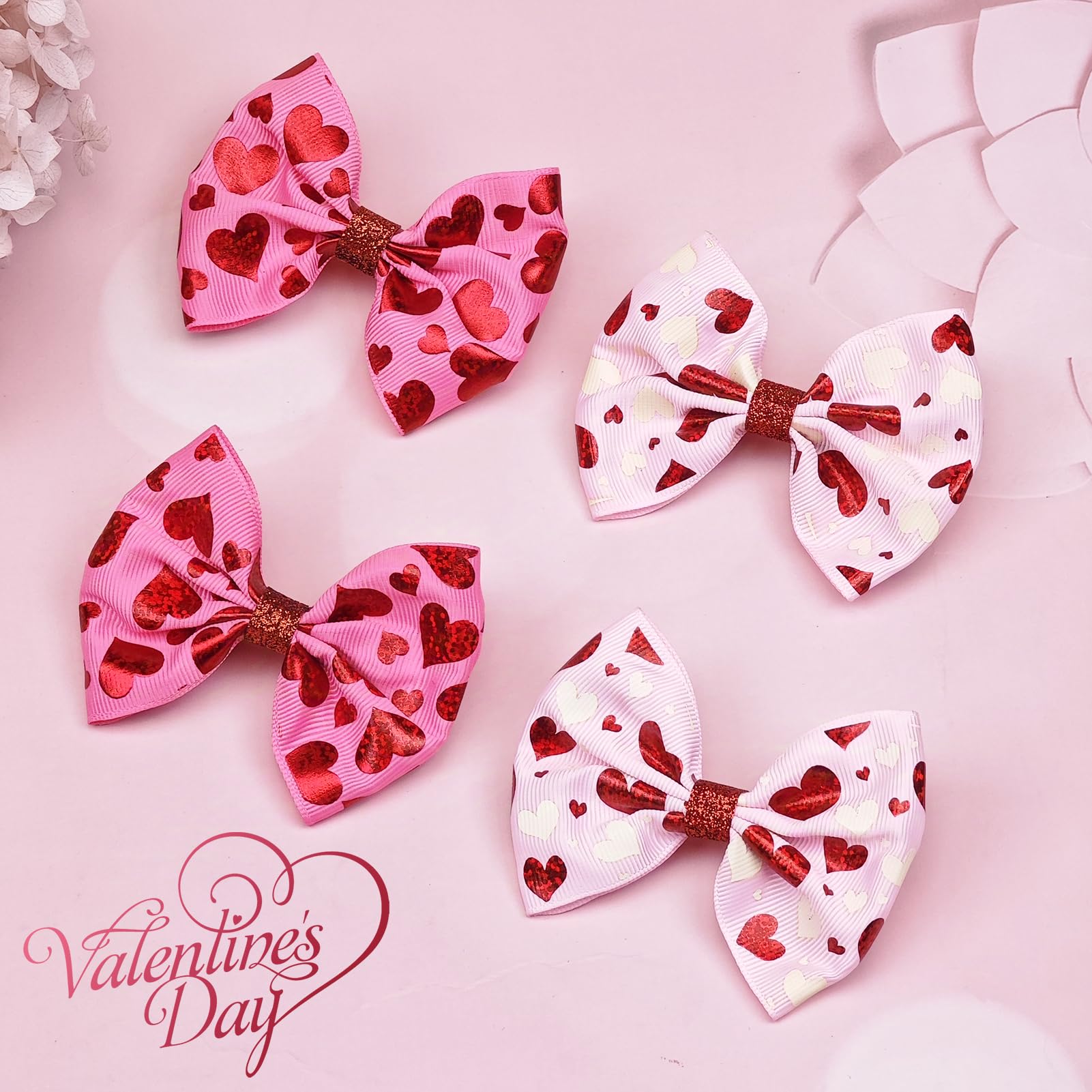 Winthrop heart-pattern glitter bow hair clip close-up for festive appeal.