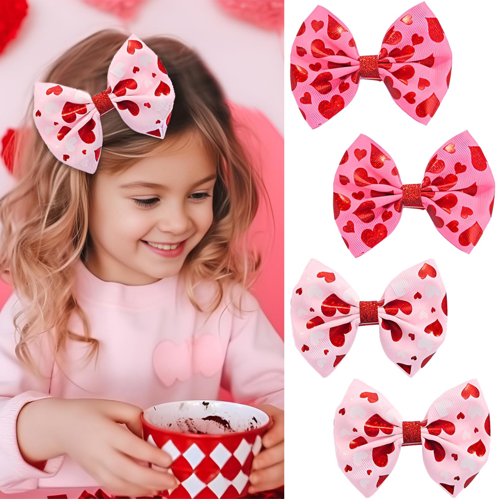 Winthrop Valentine bow hair clip set in red and pink for playful styling.