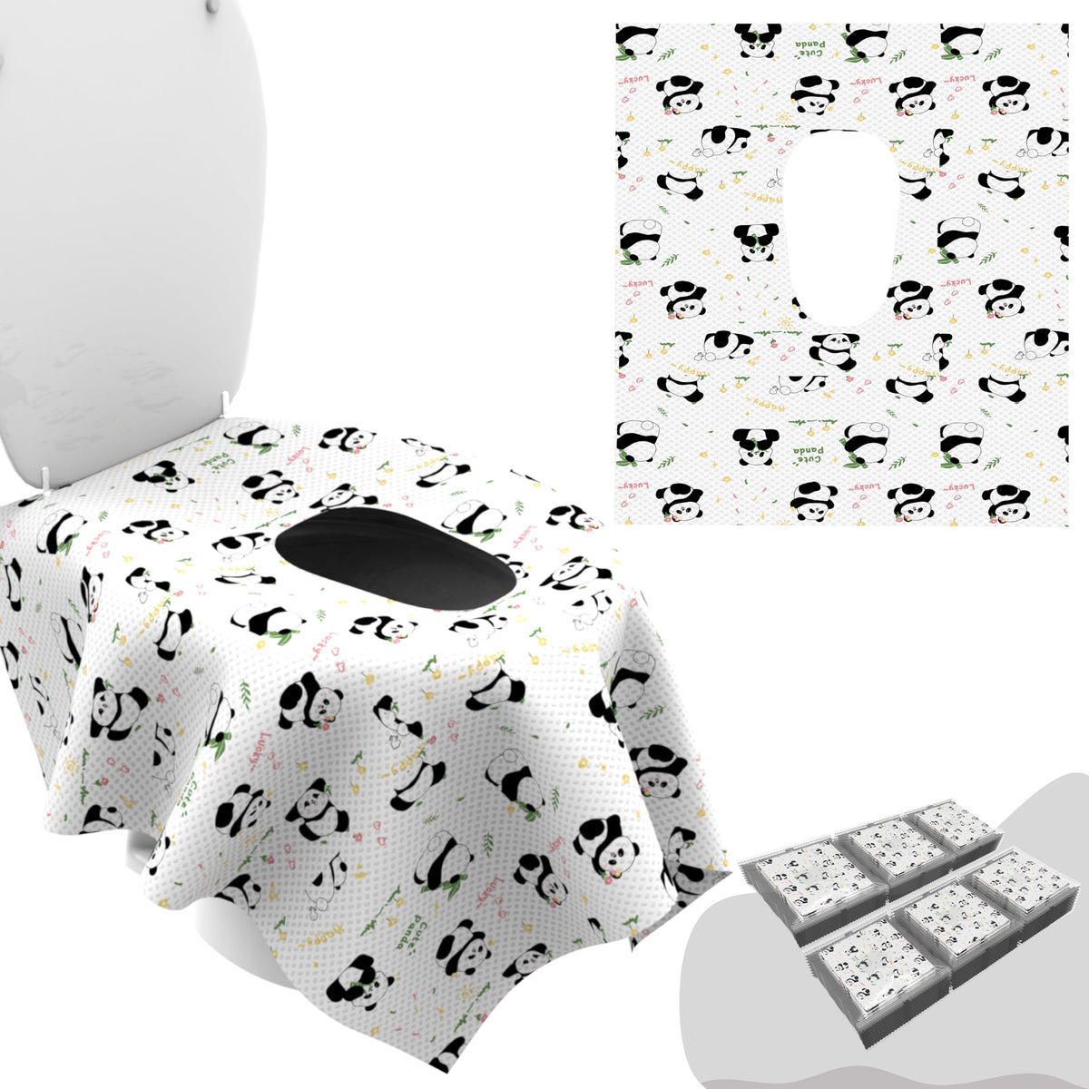 WIPEOUTX panda-print toilet seat covers packaging for travel and on-the-go use.