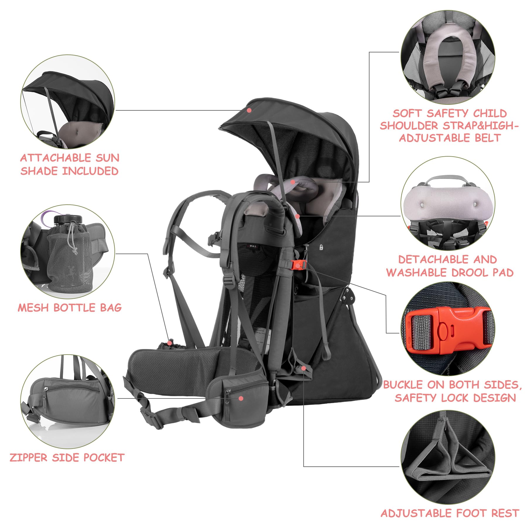 WIPHA adjustable shoulder straps fitting parents of all sizes.
