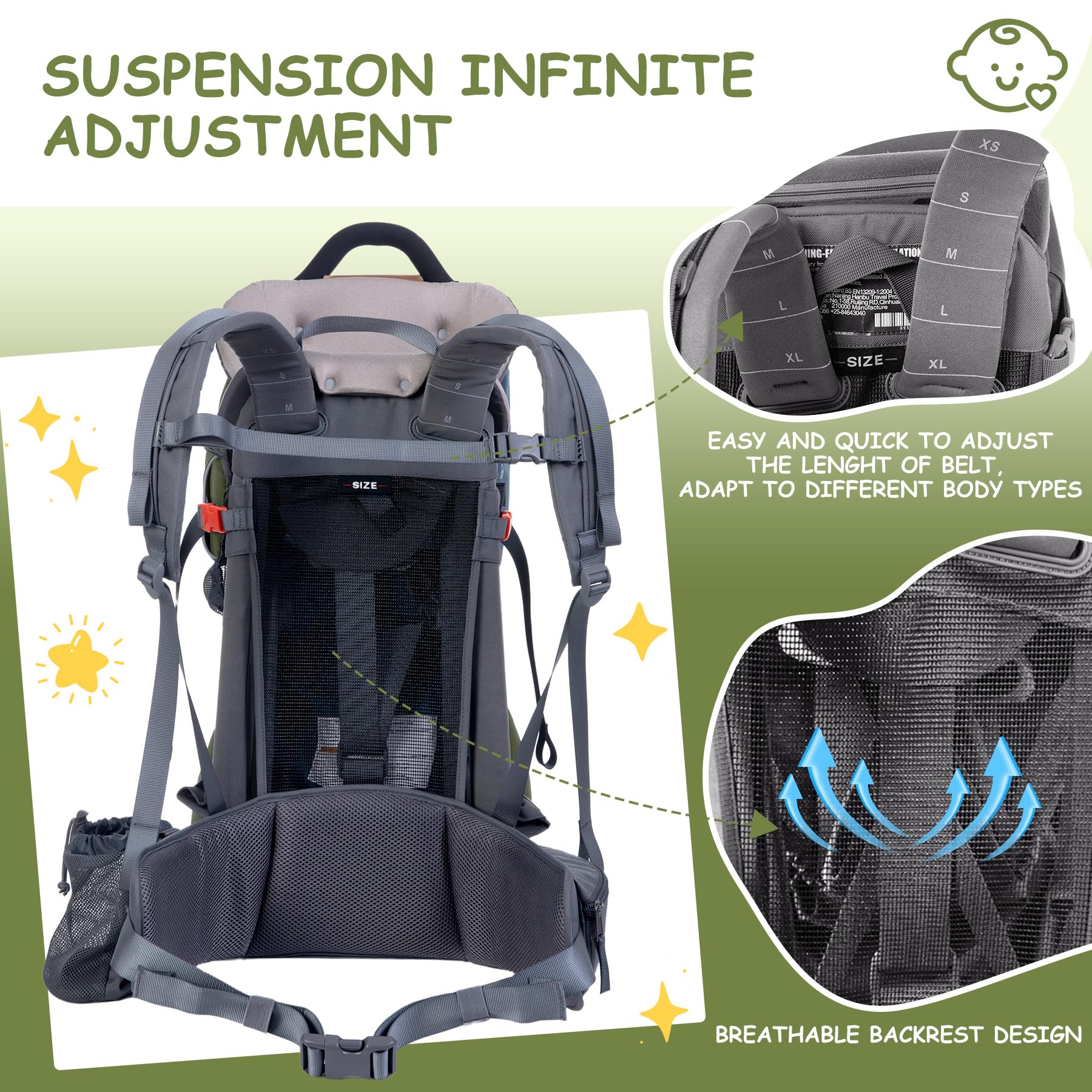 Adjustable-seat feature on WIPHA baby carrier supports growth