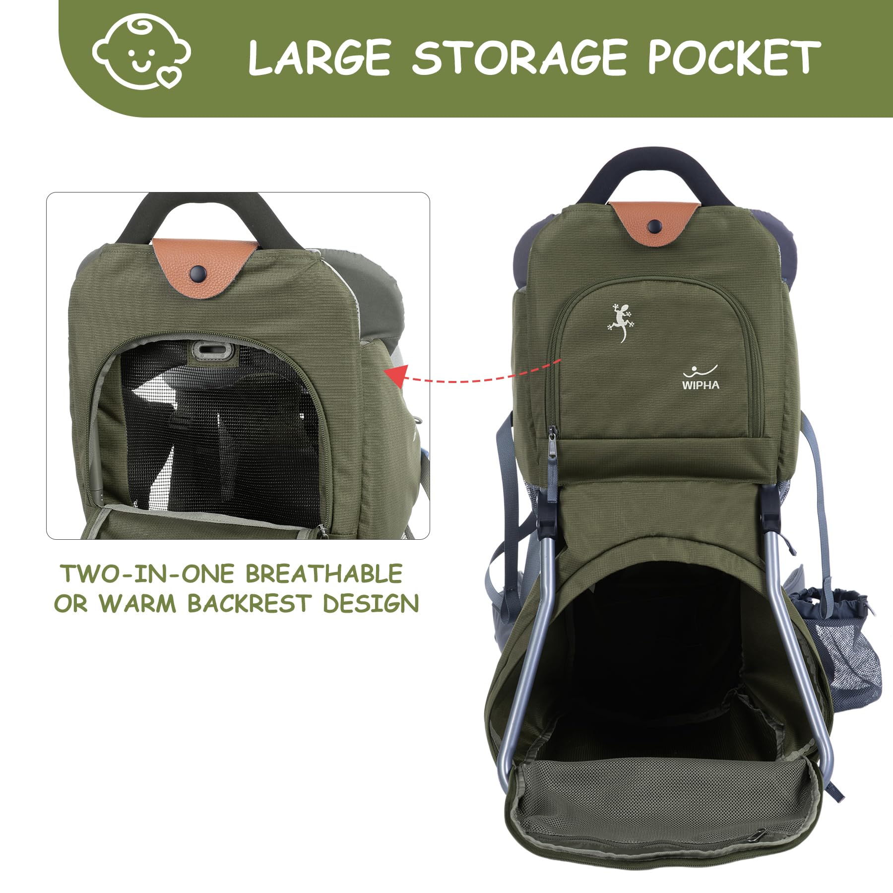 Removable front/back pads on WIPHA carrier for easy cleaning