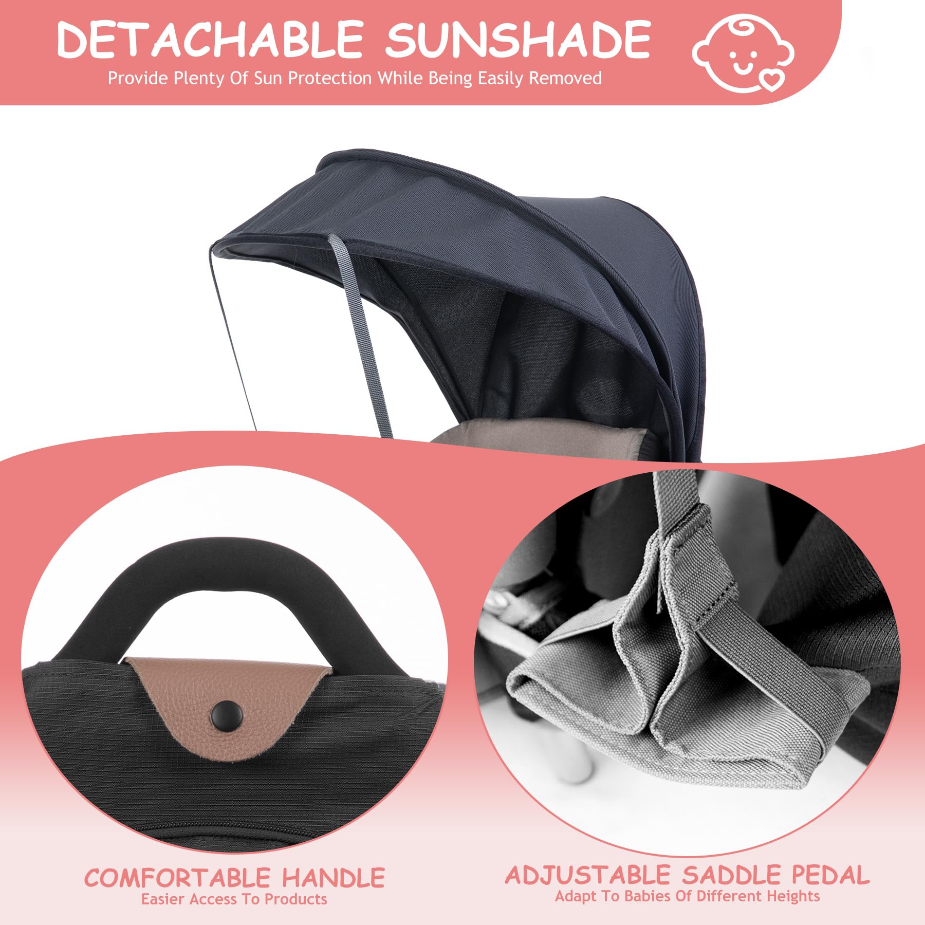WIPHA breathable backrest mesh keeps parent cool.