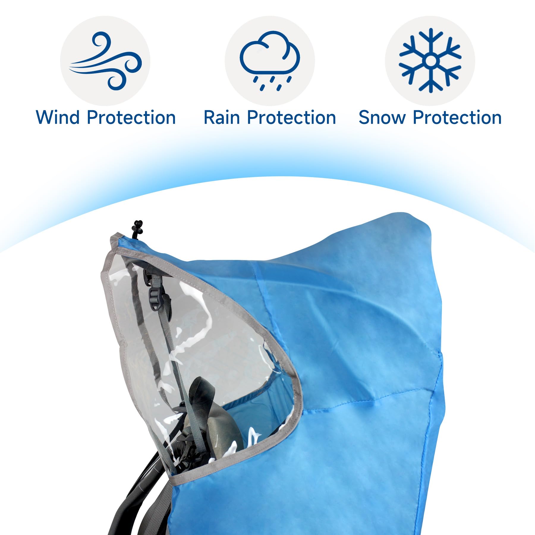WIPHA universal-fit rain cover securely attaches to a baby carrier