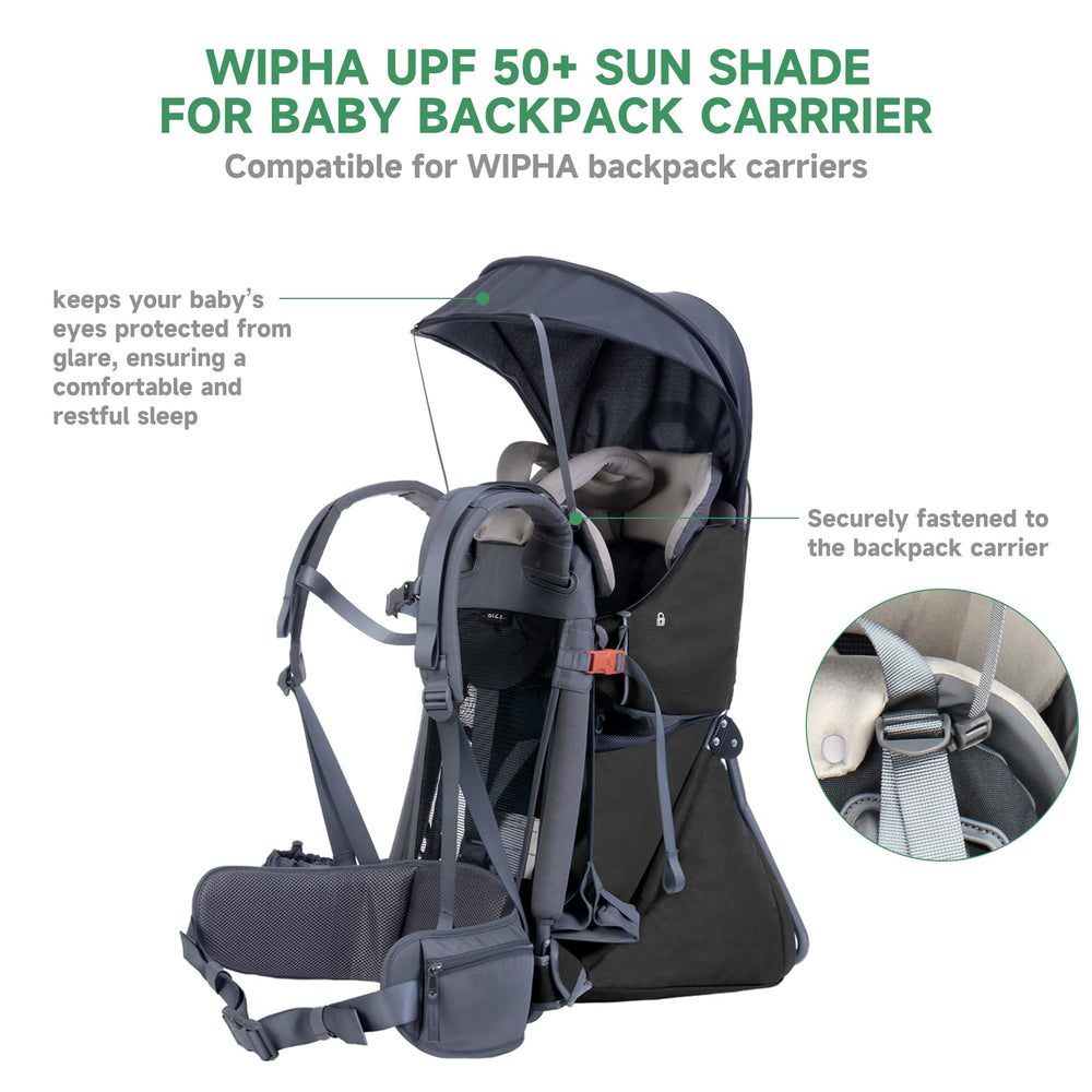 WIPHA sun shade demonstrates universal fit on a backpack carrier for versatile sun protection.
