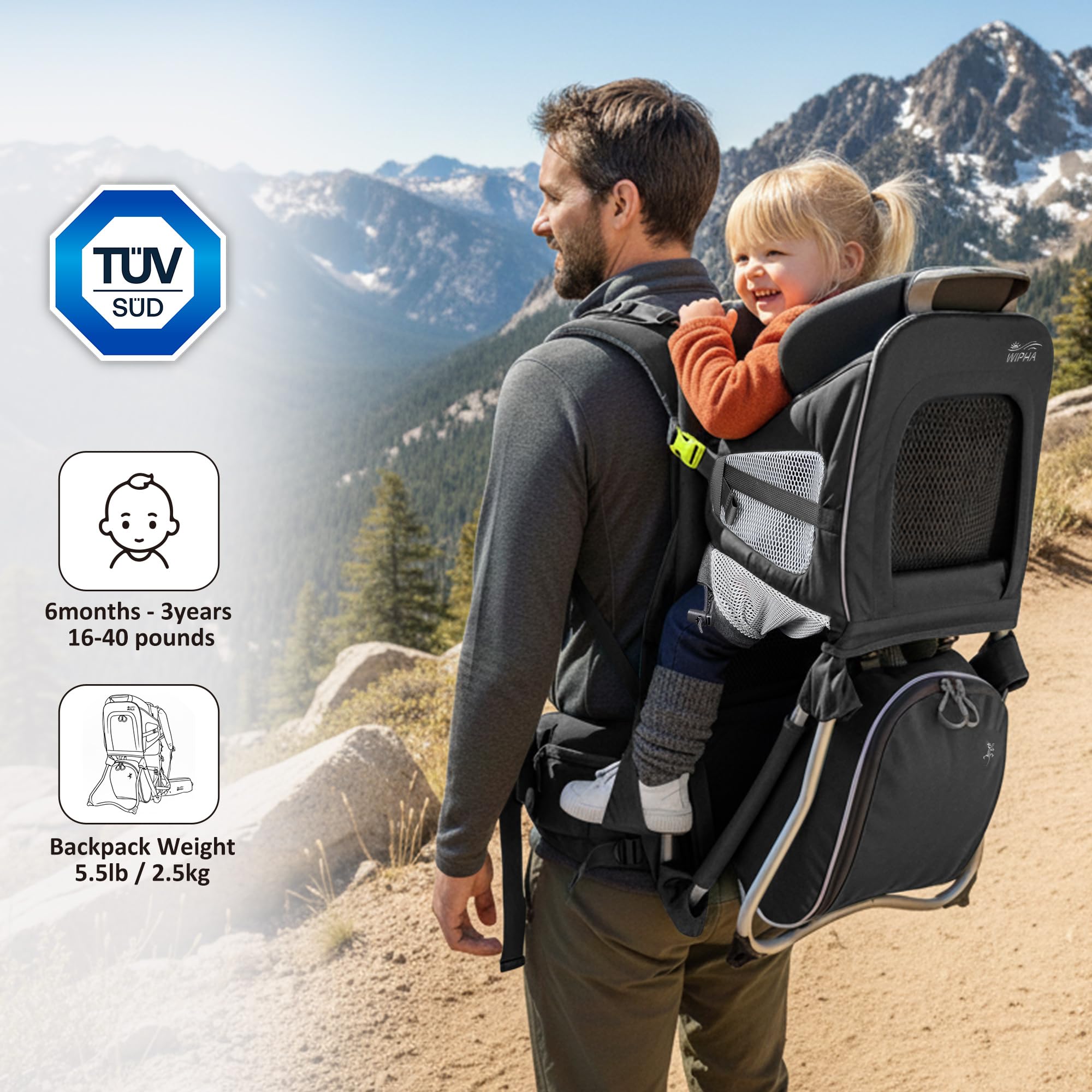 WIPHA carrier back-panel ventilation for cooler hiking sessions