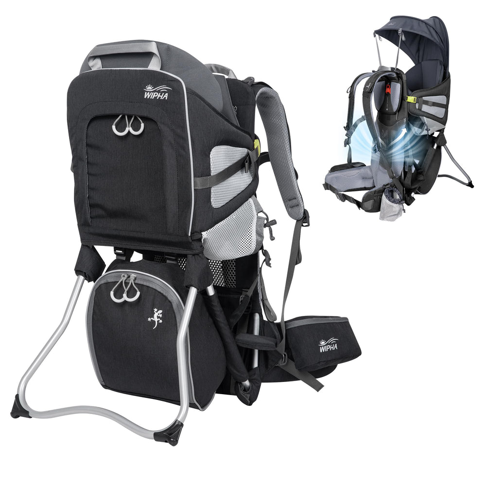 WIPHA toddler hiking backpack front view showing balanced, stable hiking setup