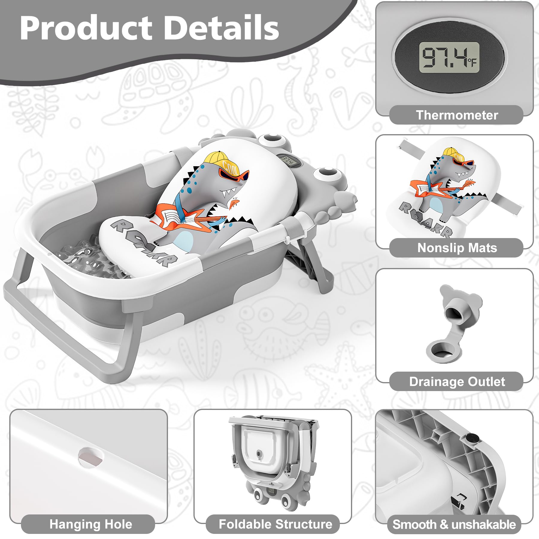 wiqins baby bath with real-time thermometer for safe bathing
