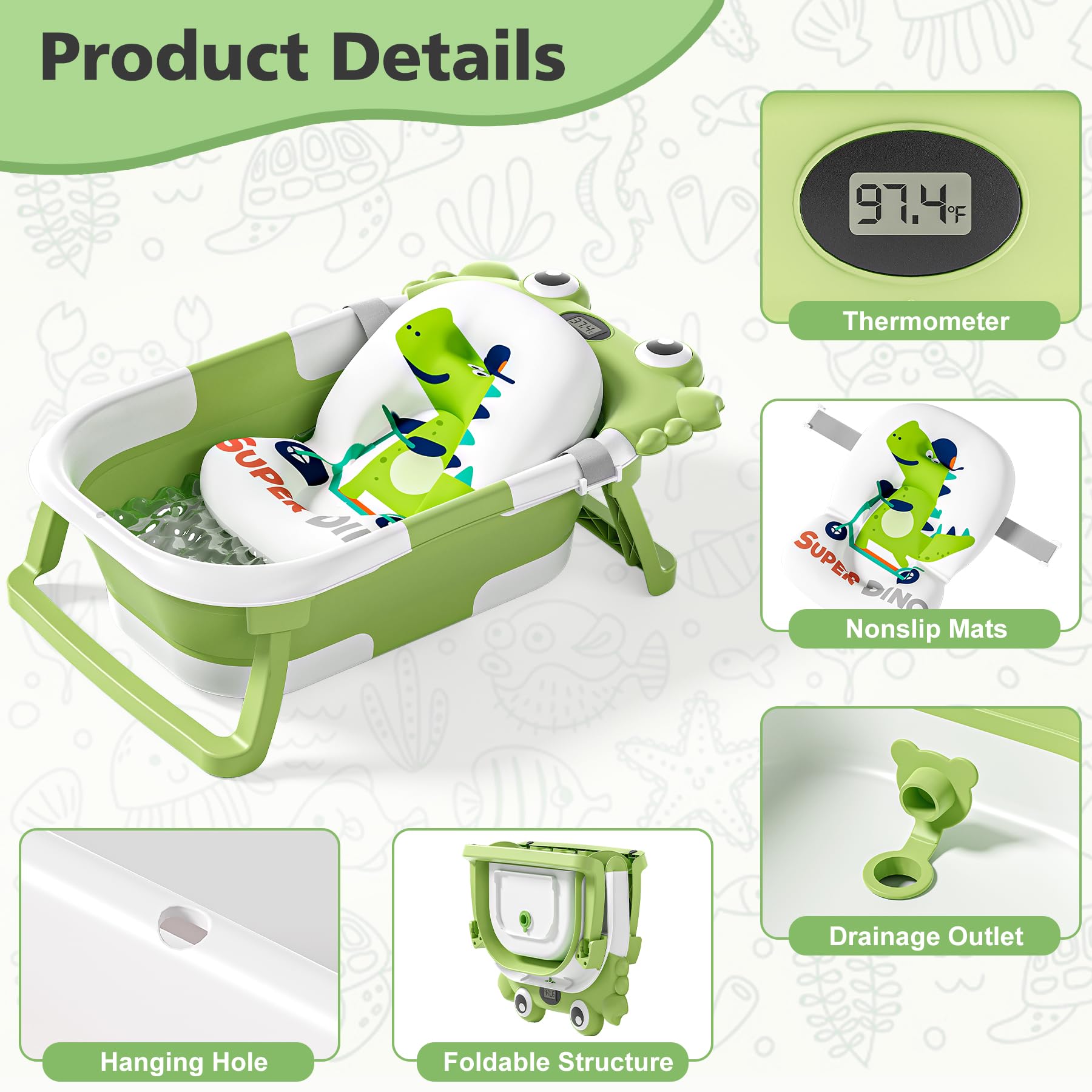 wiqins baby bathtub with real-time thermometer for safe water temperature checks