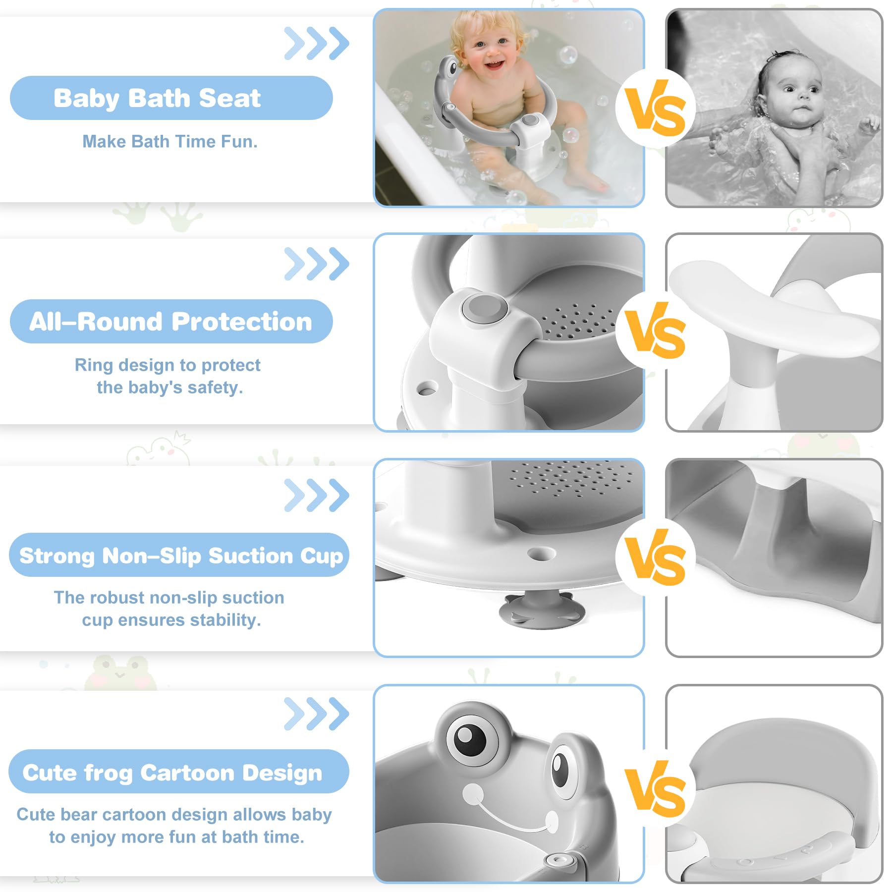 wiqins 360° protection bath seat surrounds your child securely.