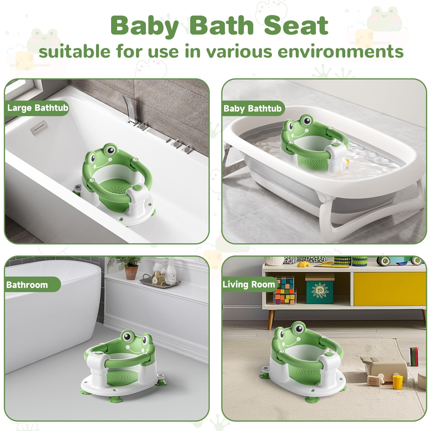 wiqins bath seat with four non-slip suction cups stays in place on smooth tubs