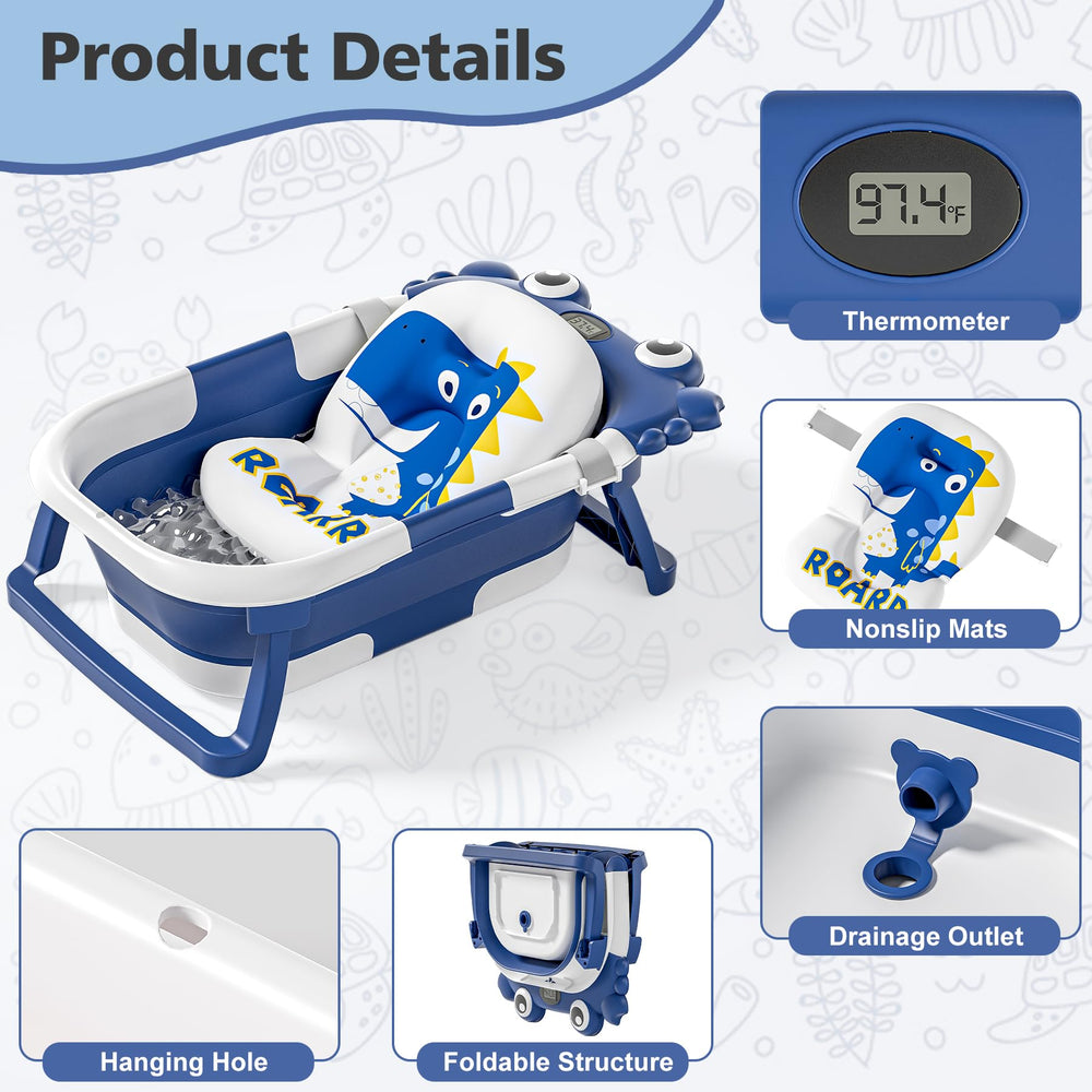 wiqins collapsible baby bathtub shows real time temperature reading for safe baths