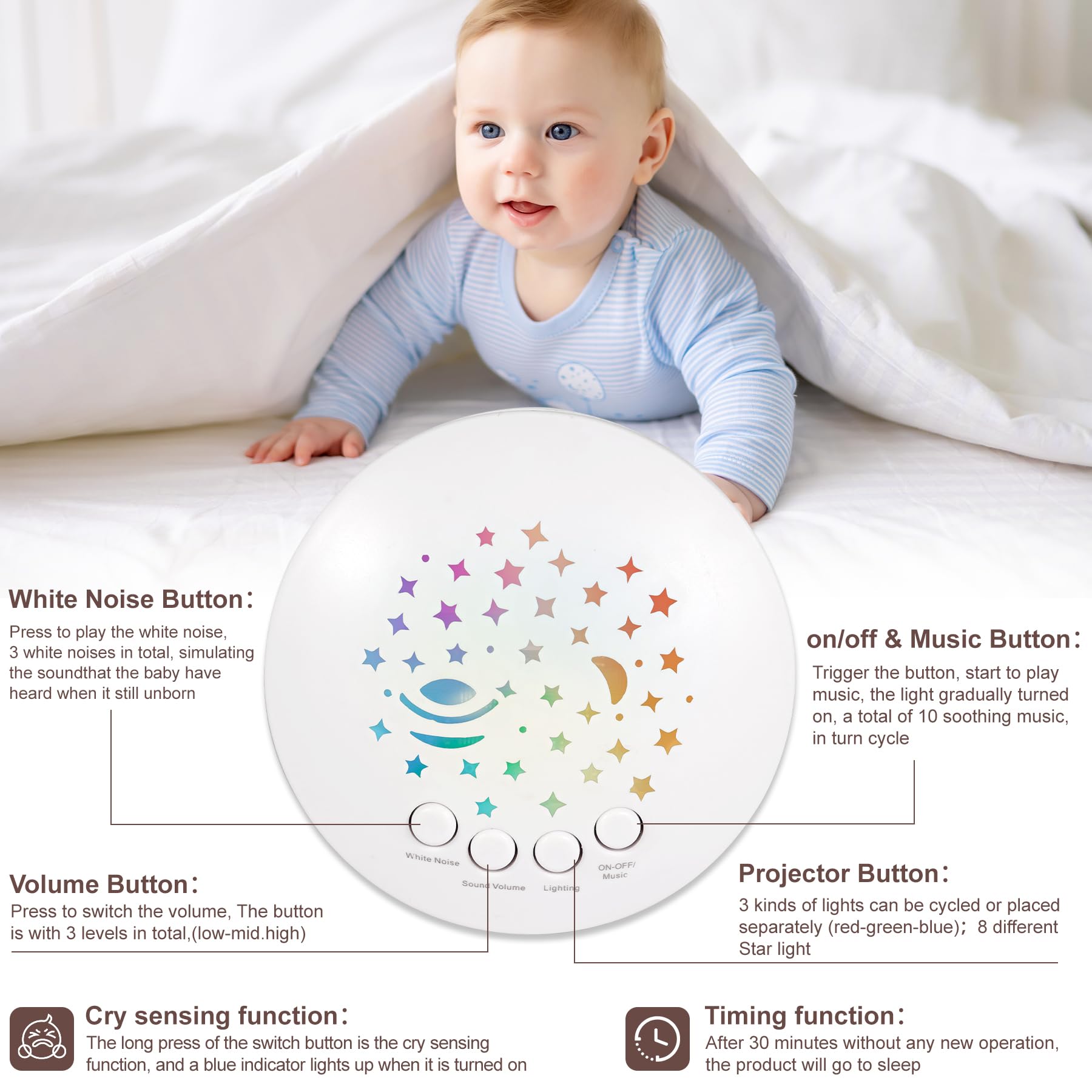 WIQINS star light projection night light with eight patterns for soothing visuals