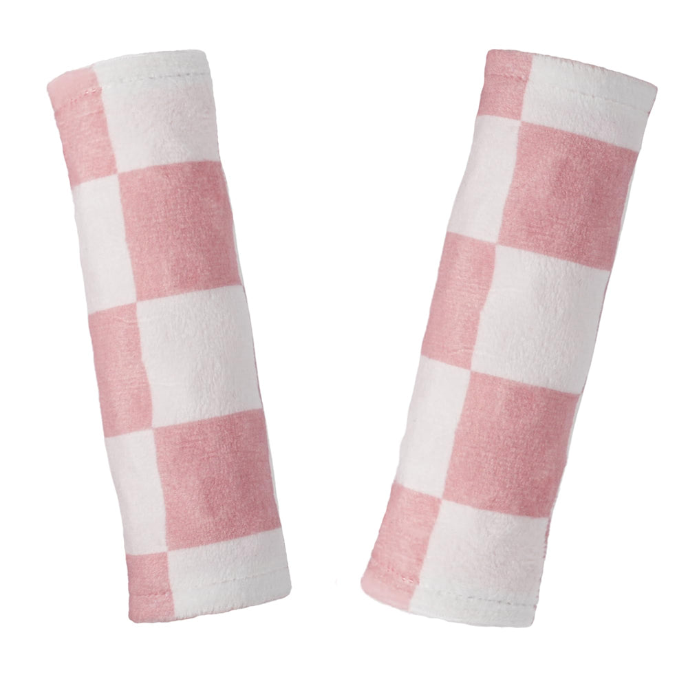 Wirein 2-pack pink checkered strap pads for car seat accessory