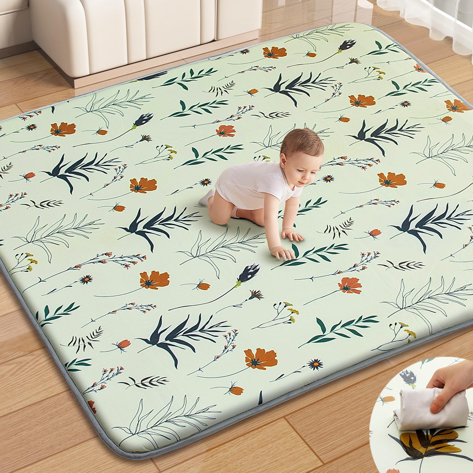 Wirhao baby play mat waterproof surface enables easy spill cleanup.