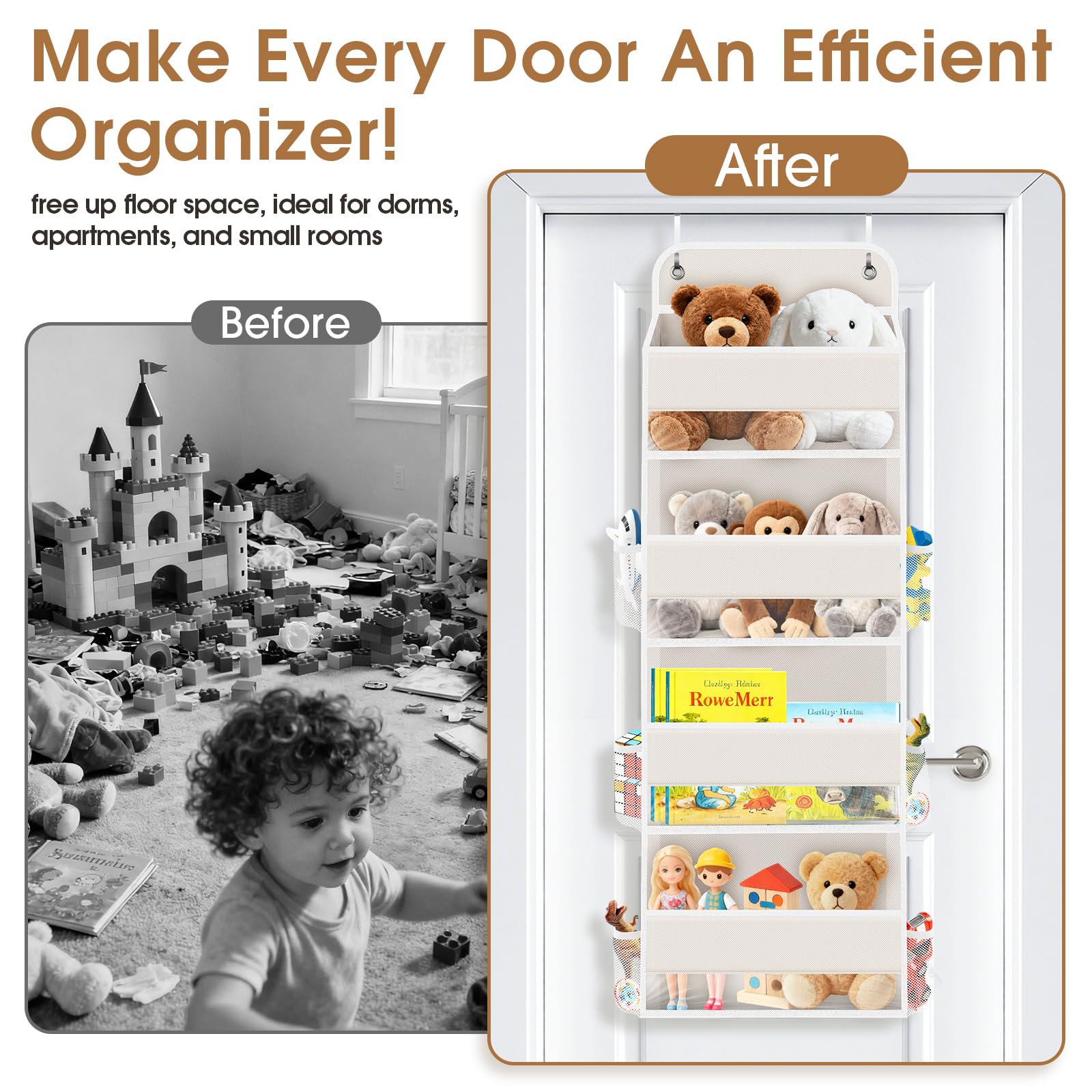 WISELIFE beige door organizer mounted on a door blends with decor