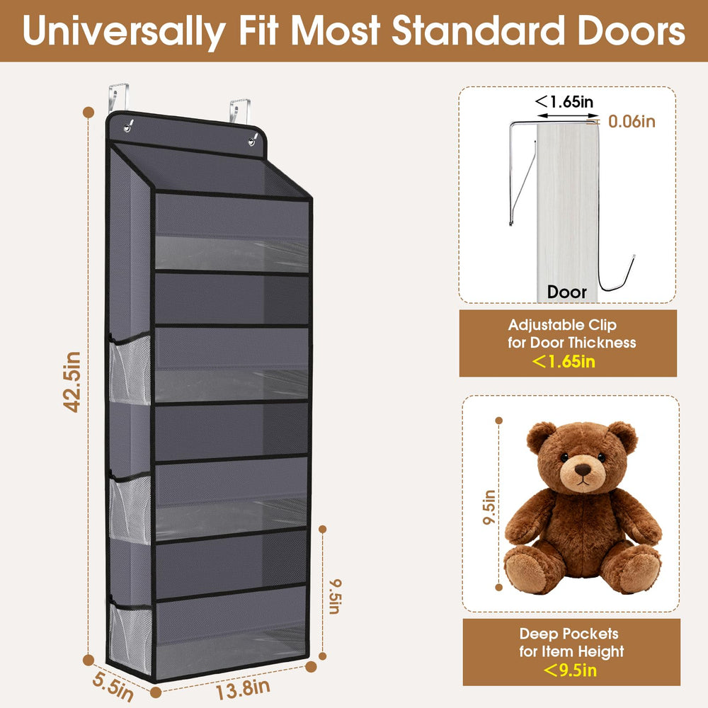 WiseLife over-the-door organizer shows four large pockets for easy access to daily essentials.