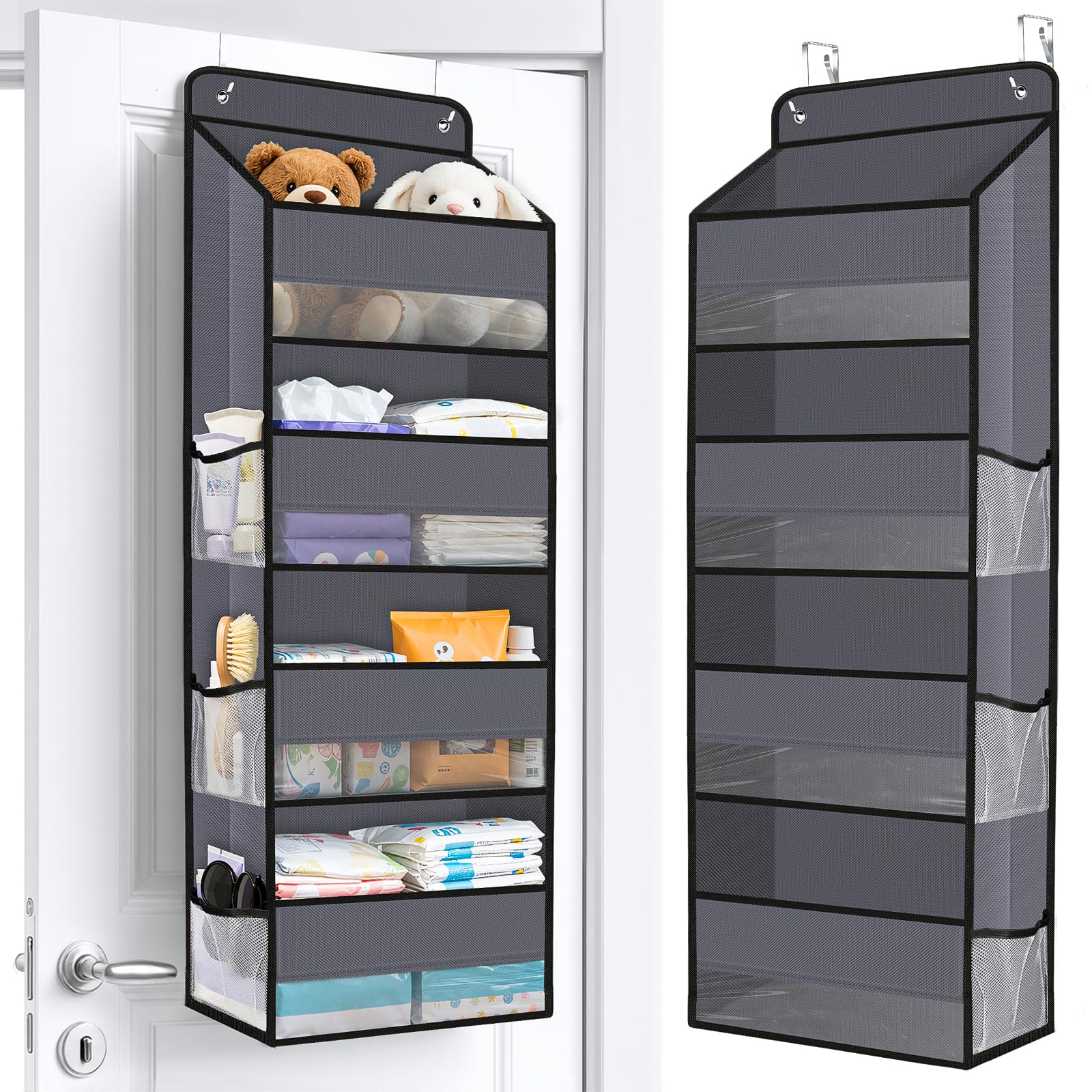 WiseLife over-the-door organizer front view with clear window for quick item visibility.