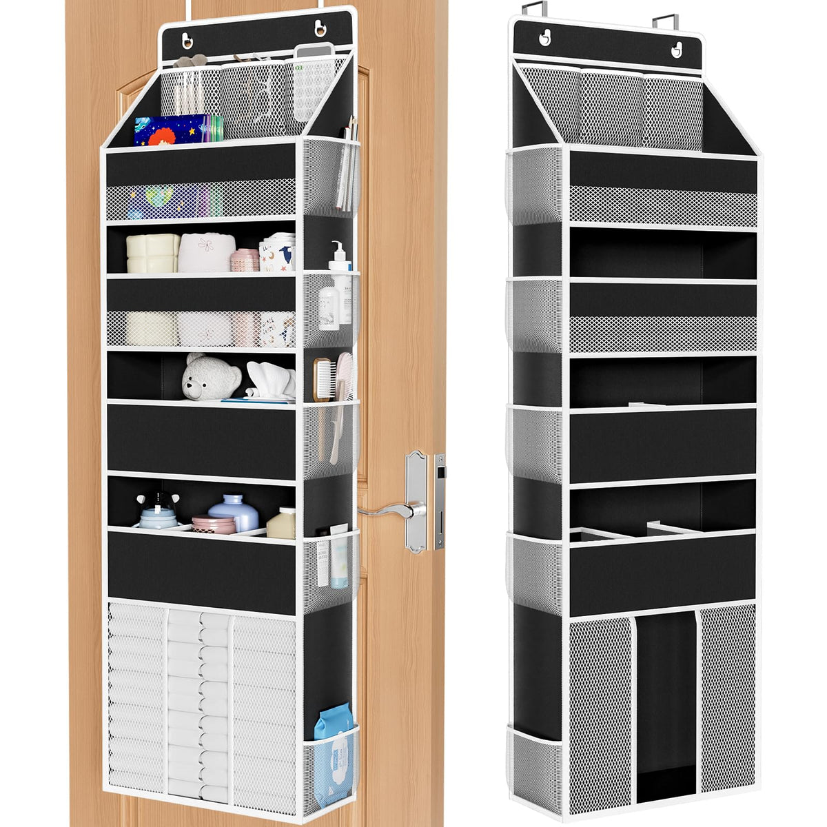 WISELIFE over-the-door organizer on a door, showcasing convenient storage access.