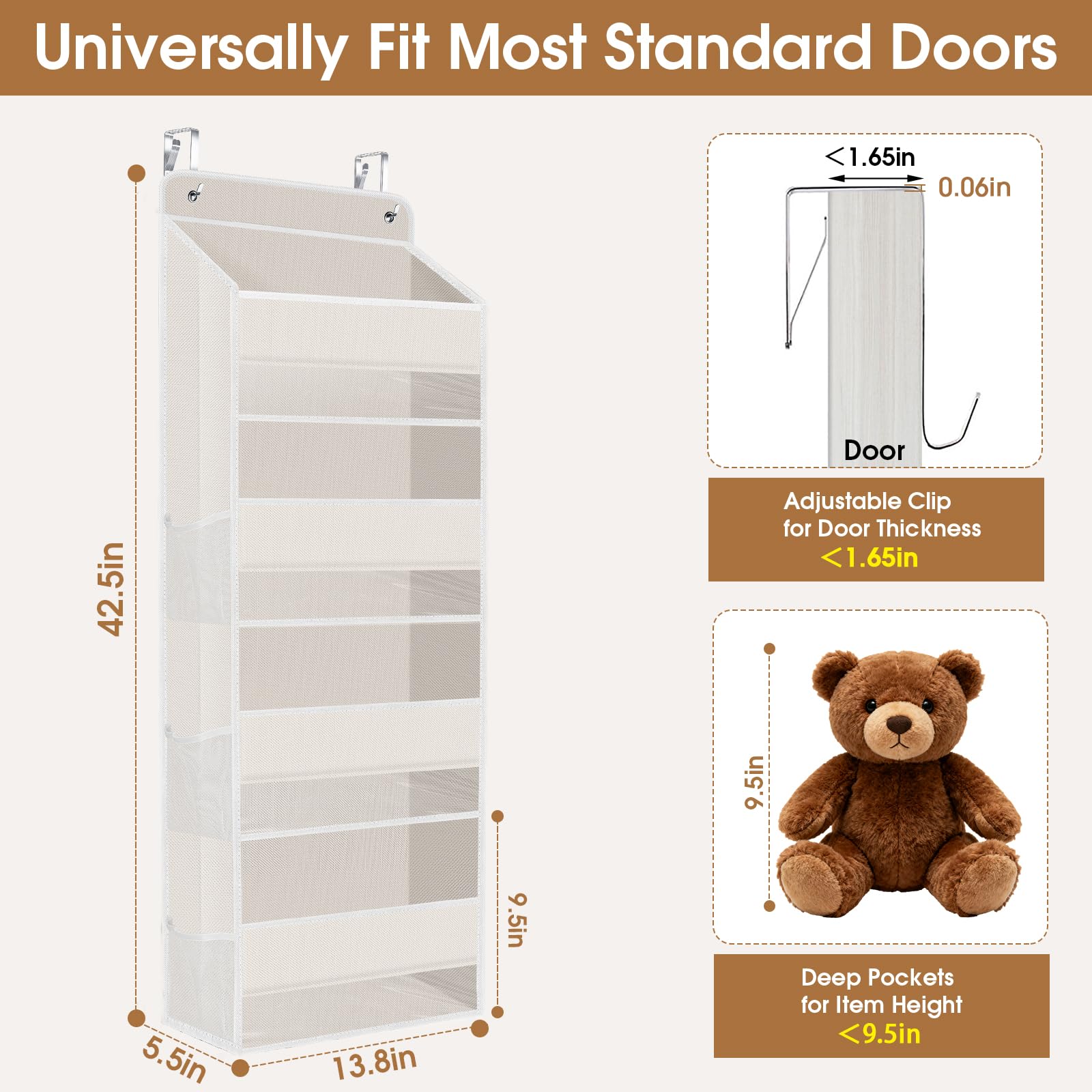WISELIFE door organizer inner pockets neatly storing daily essentials