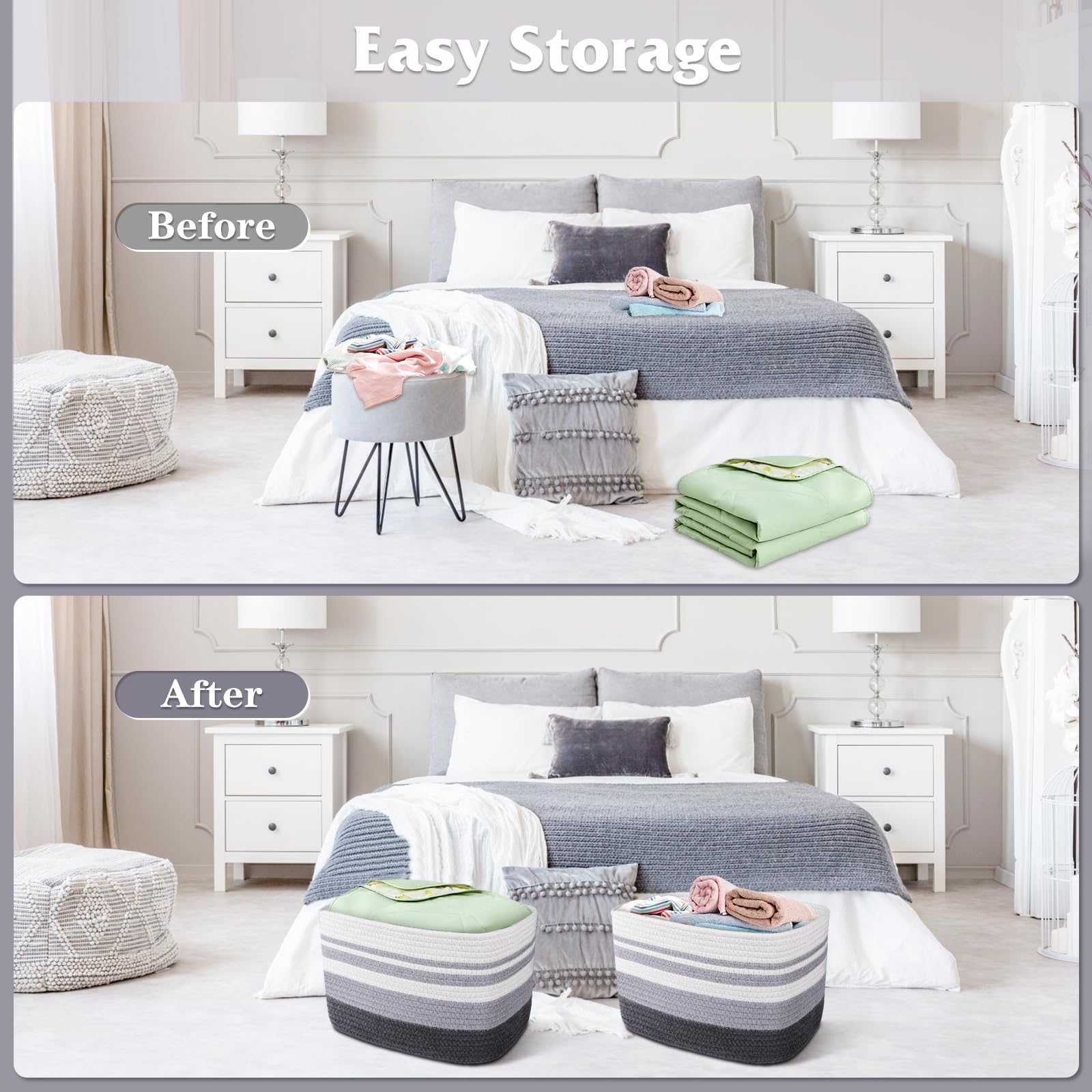 WISELIFE blanket storage basket used to neatly store throws and linens.