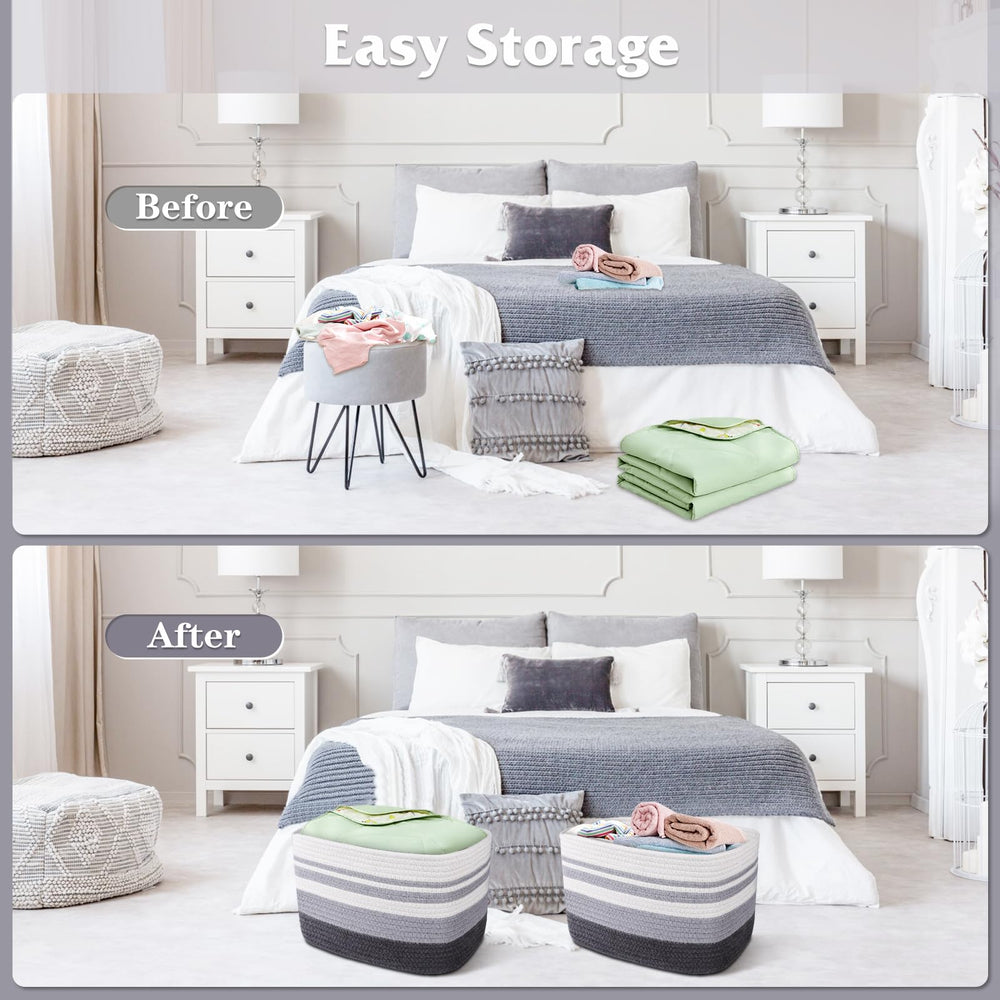 WISELIFE blanket storage basket used to neatly store throws and linens.