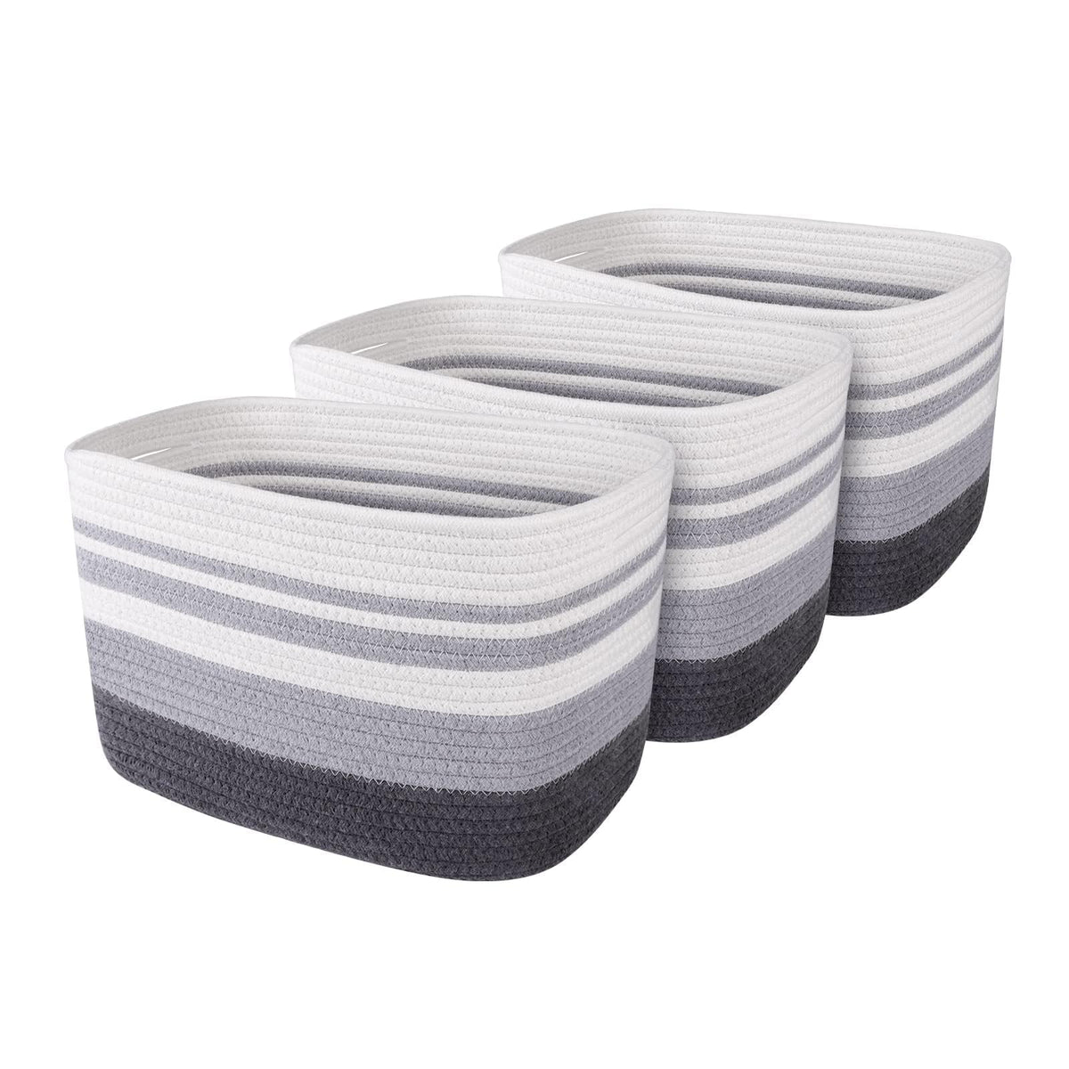 WISELIFE cotton rope storage baskets in a three-pack for organized space and versatile storage.