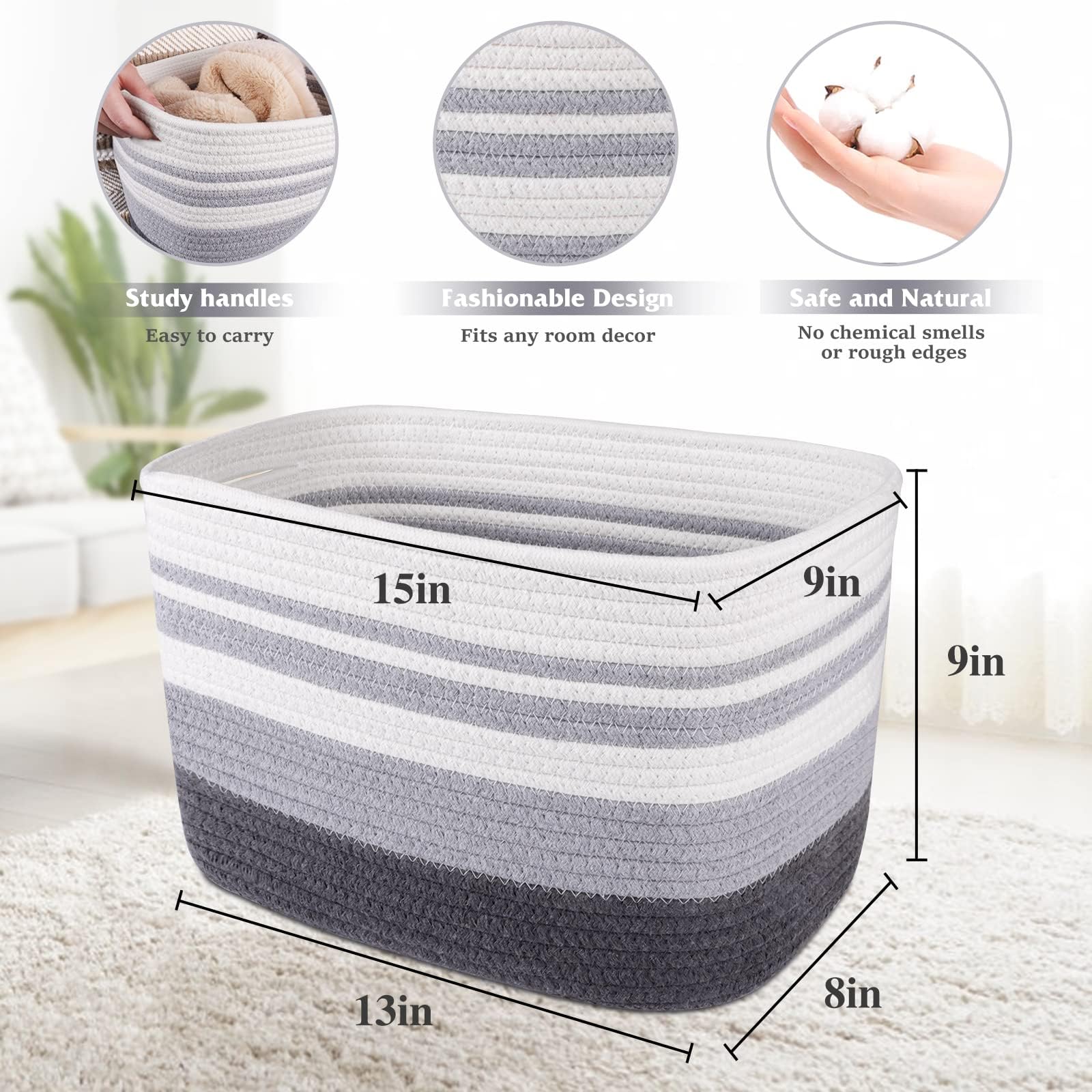 WISELIFE basket with reinforced handles for easy transport around the home.
