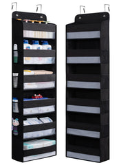 WishJazz over-the-door organizer with 6 large pockets keeps toys and diapers tidy.