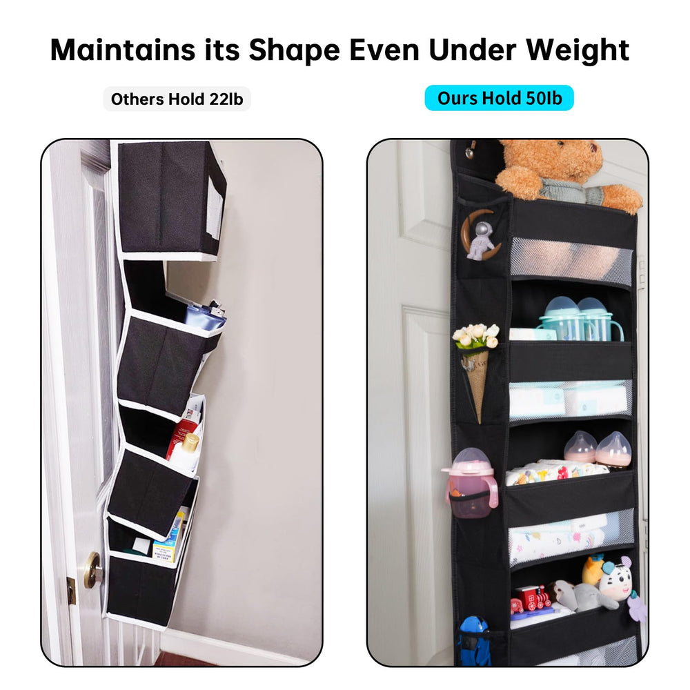 WishJazz over-the-door organizer anti-tilt design supports up to 50 lbs.