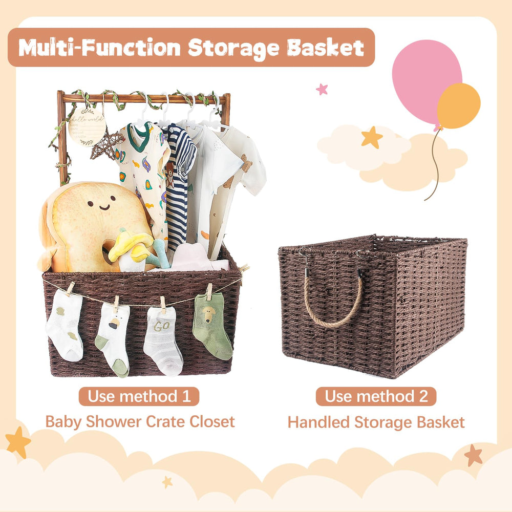 Wisreach natural woven material in a stylish baby shower crate.