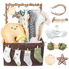 Wisreach wooden baby shower crate with handle for easy gifting.